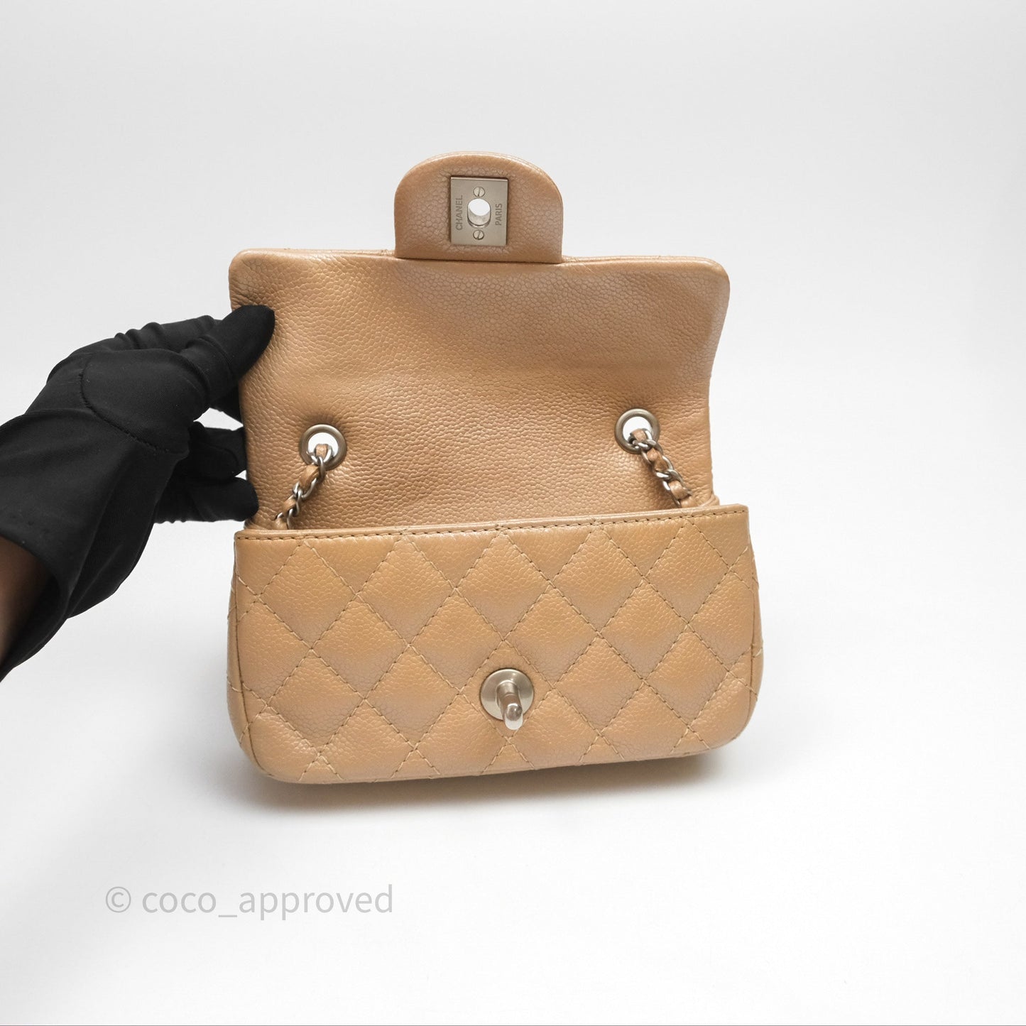 Chanel Quilted Extra Mini Rectangular Flap Beige Caviar Matt Silver Hardware