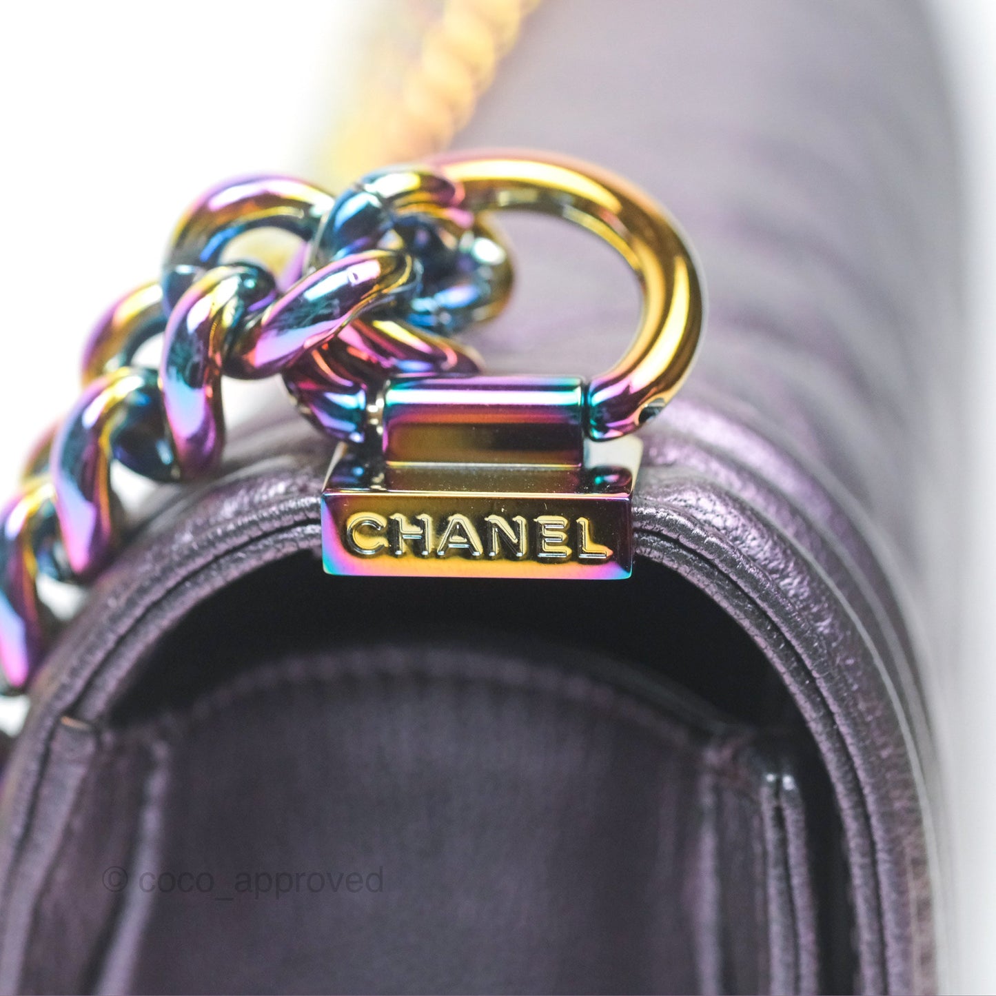 Chanel Medium Boy Quilted Iridescent Purple Goatskin Rainbow Hardware