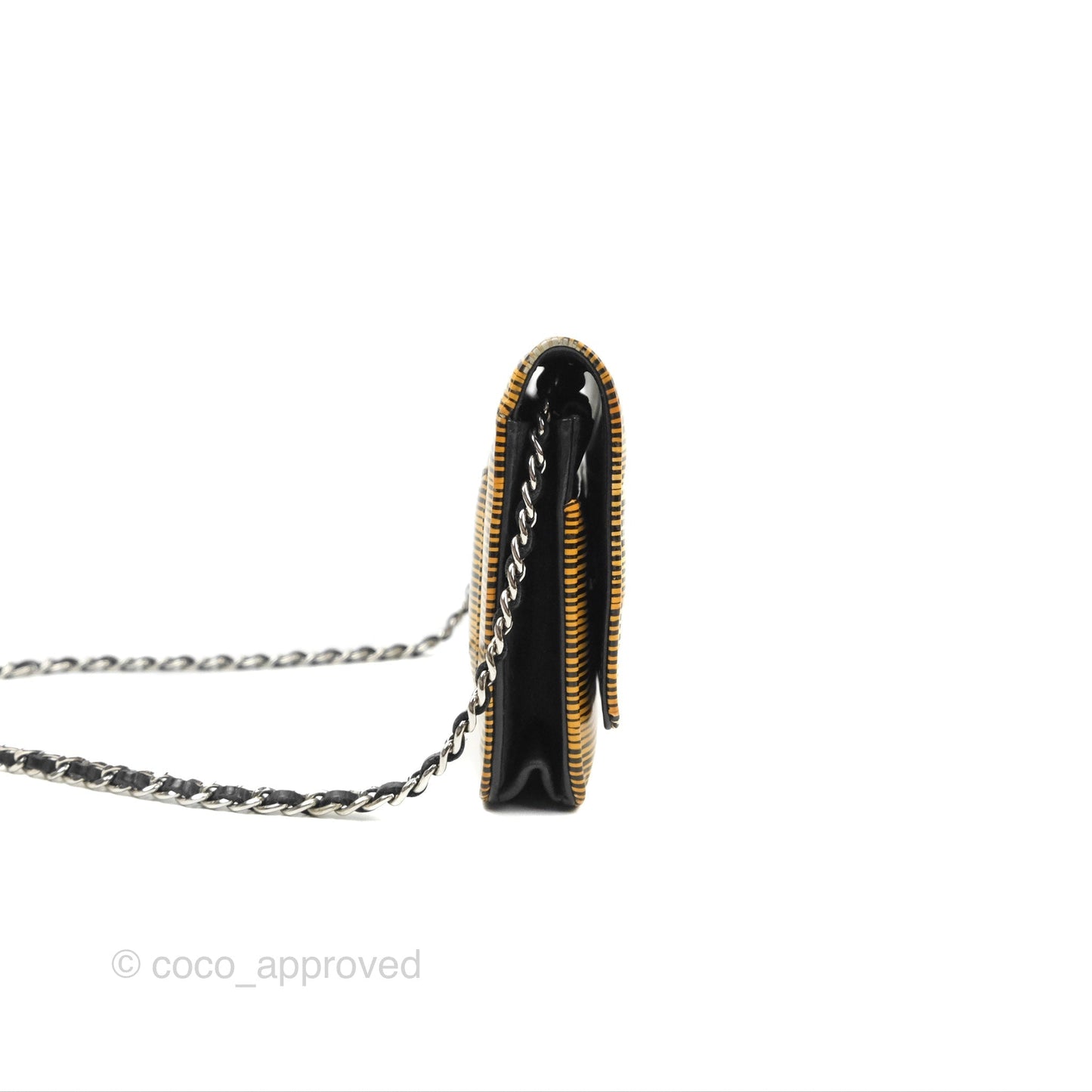 Chanel Wallet on Chain Yellow Black Striped Patent Silver Hardware