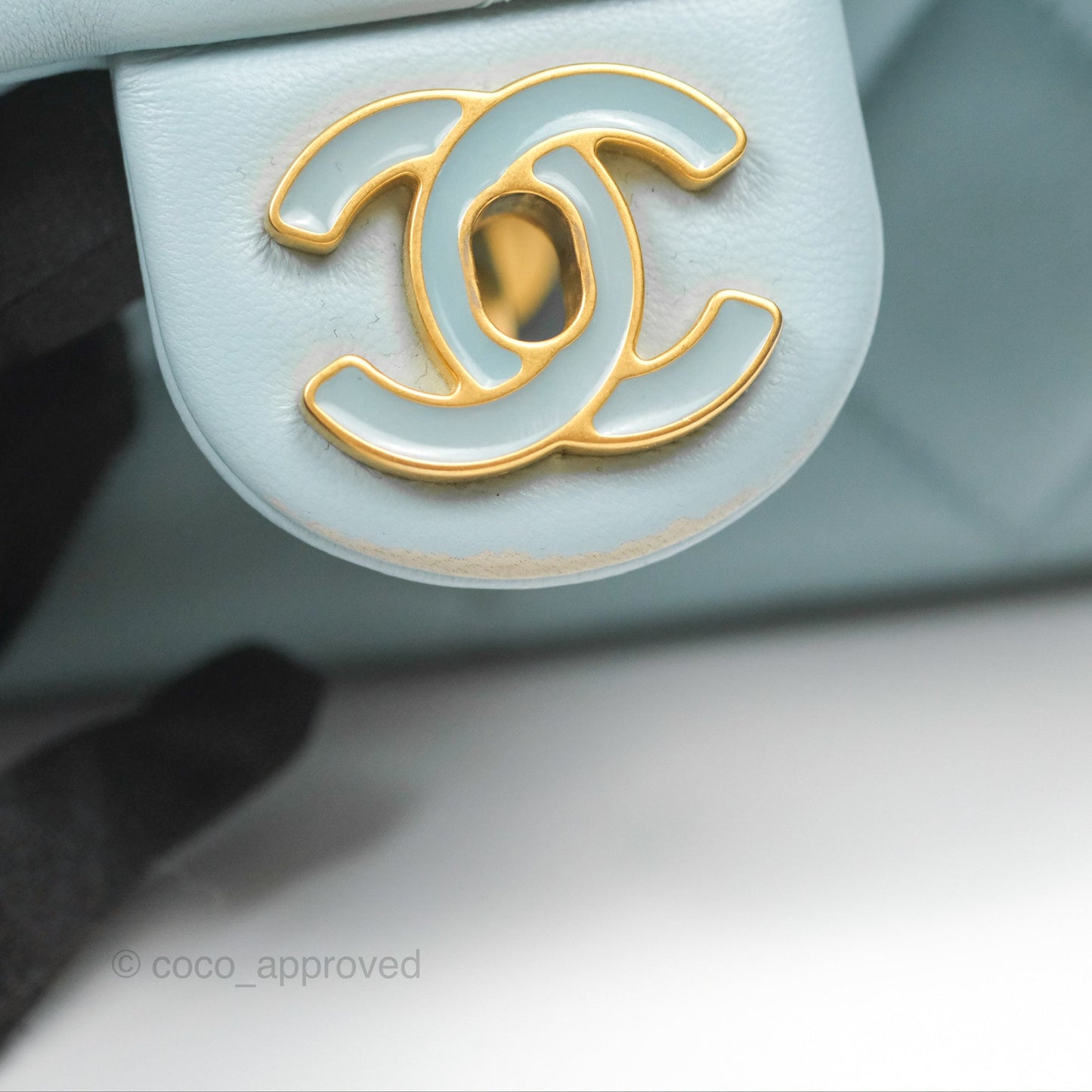 Chanel Quilted Enamel Pending CC Mini Square Flap Baby Blue Lambskin 22P