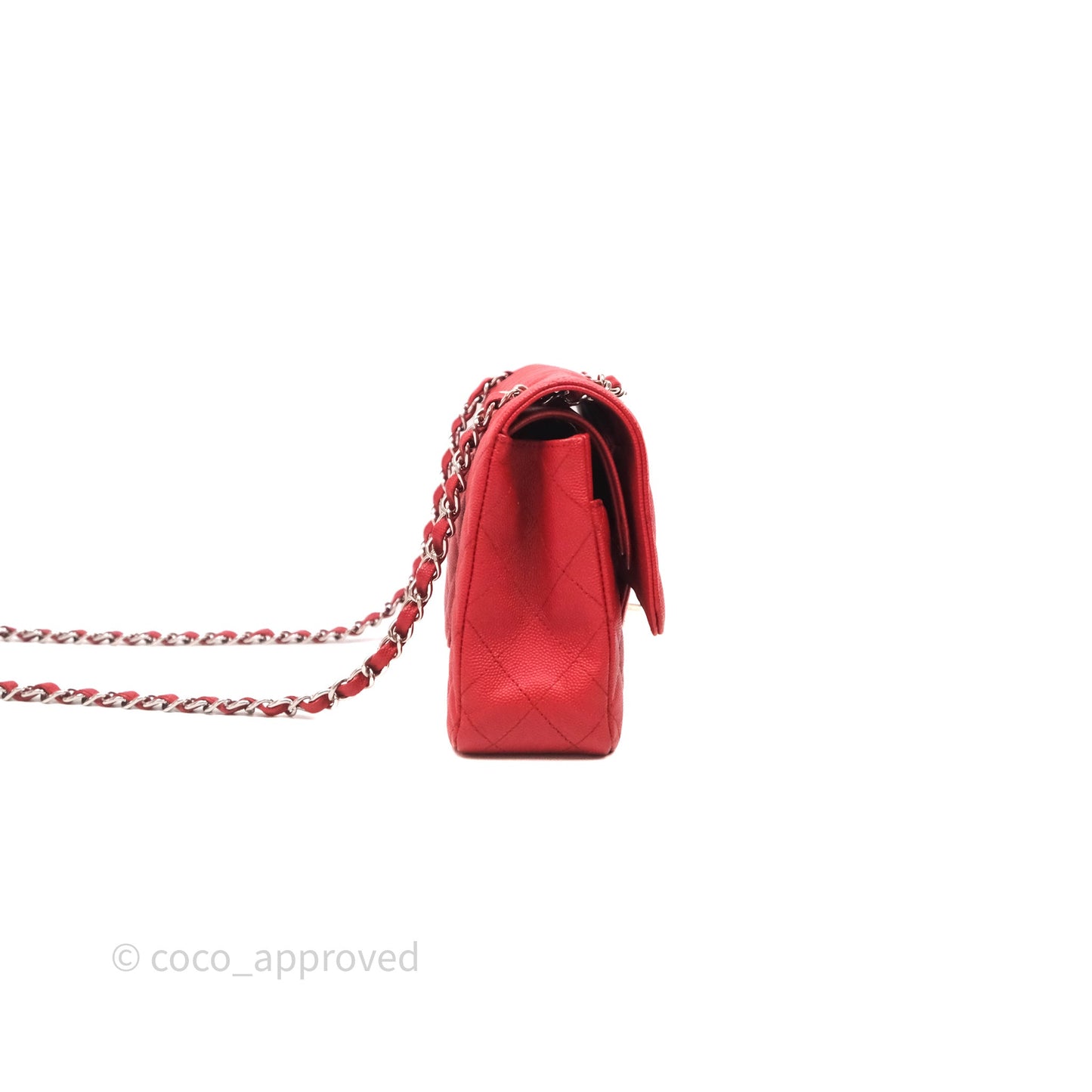 Chanel Classic M/L Medium Flap Quilted Red Caviar Silver Hardware