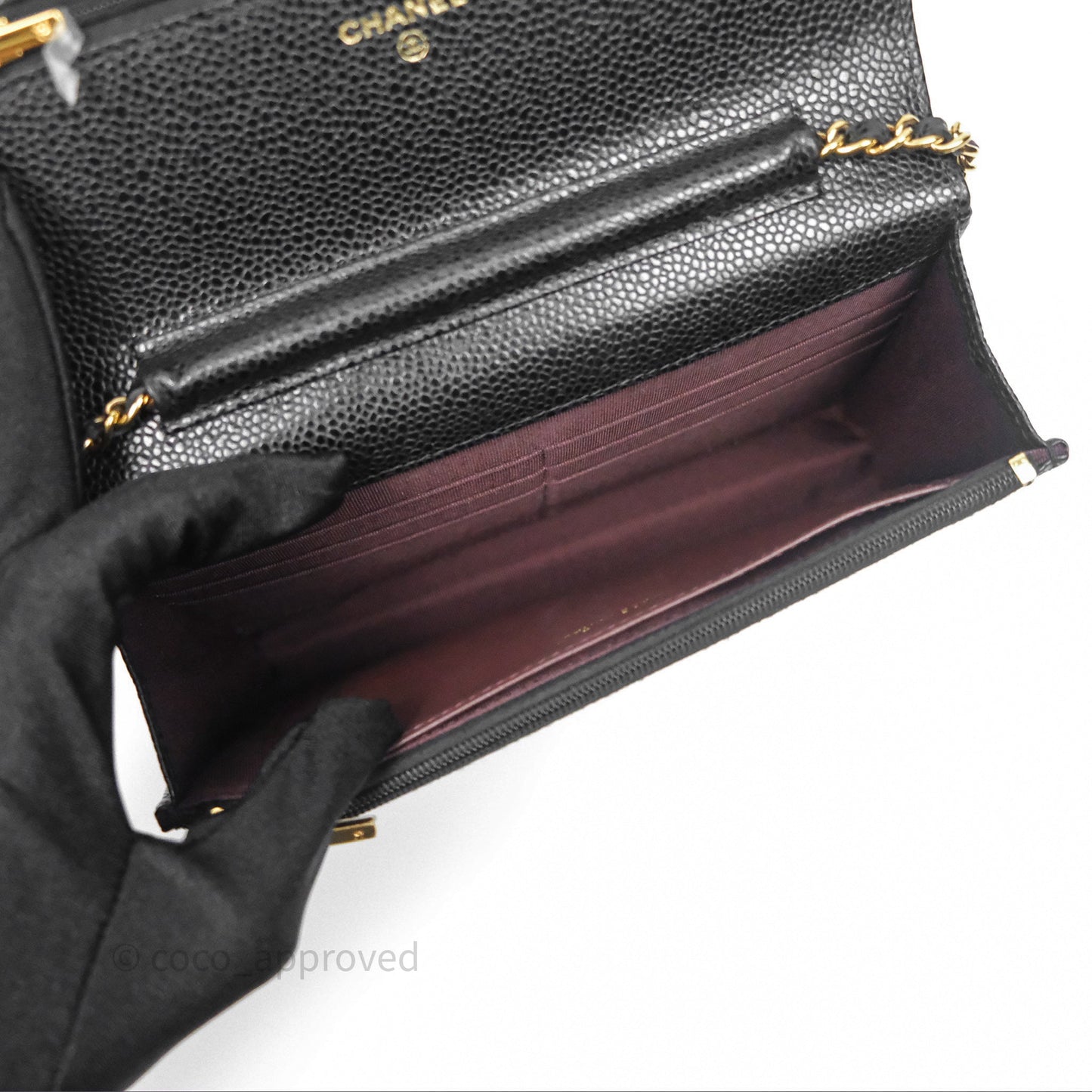 Chanel Classic Wallet On Chain WOC Quilted Black Caviar Gold Hardware