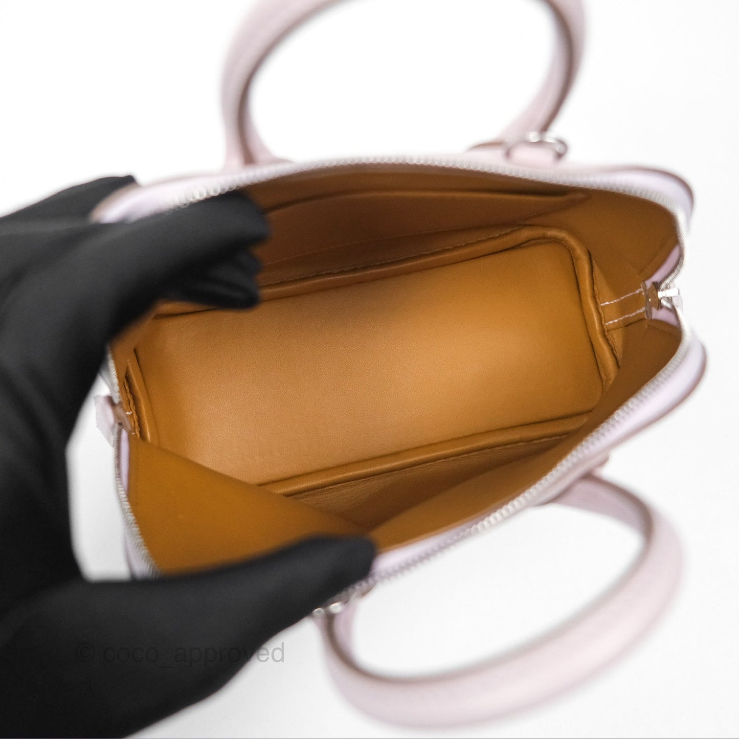 Hermès Bolide Mini 1923 Evercolor Mauve Pale 09/ Caramel 28 Palladium Hardware