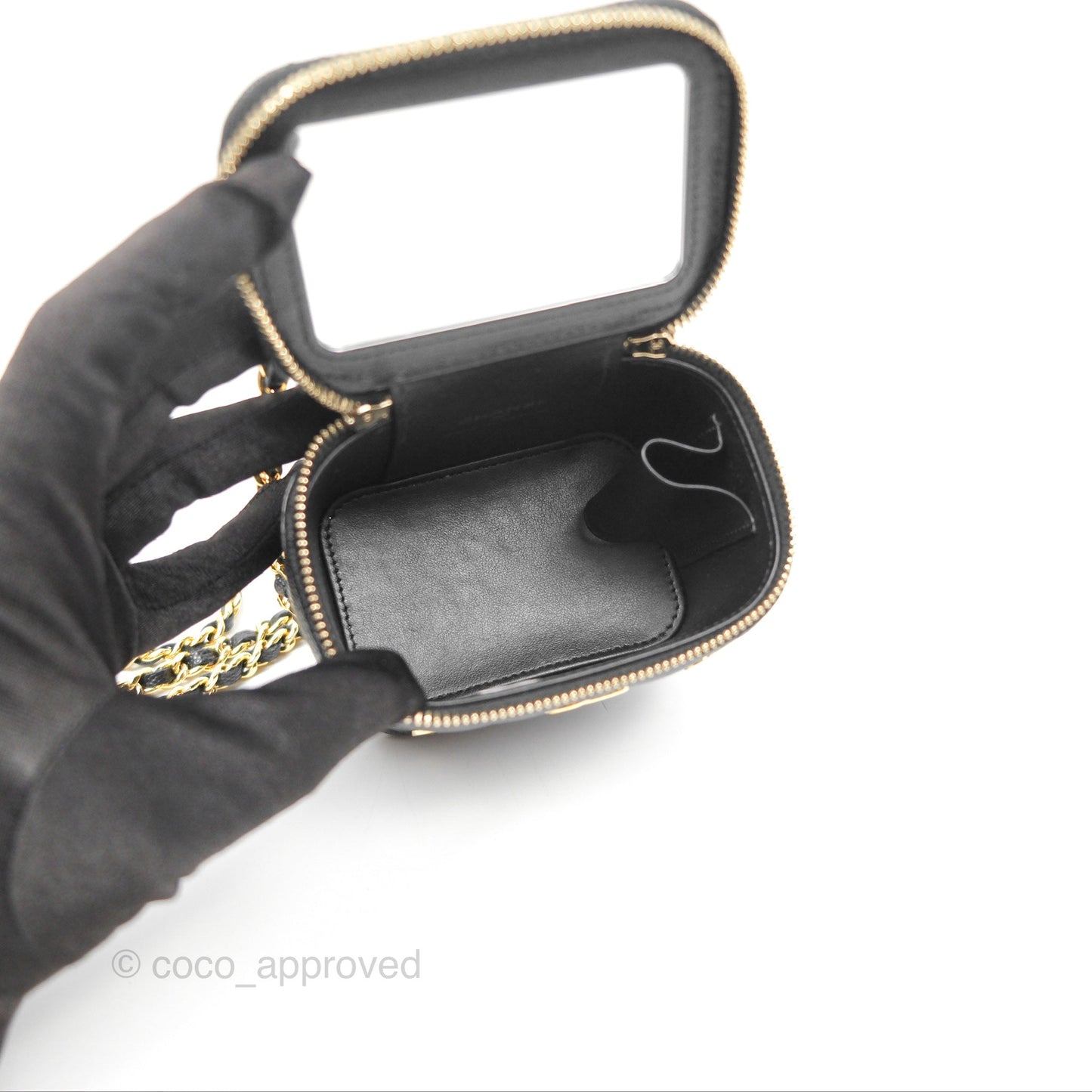 Chanel Mini Poker Vanity With Chain Black Caviar Gold Hardware
