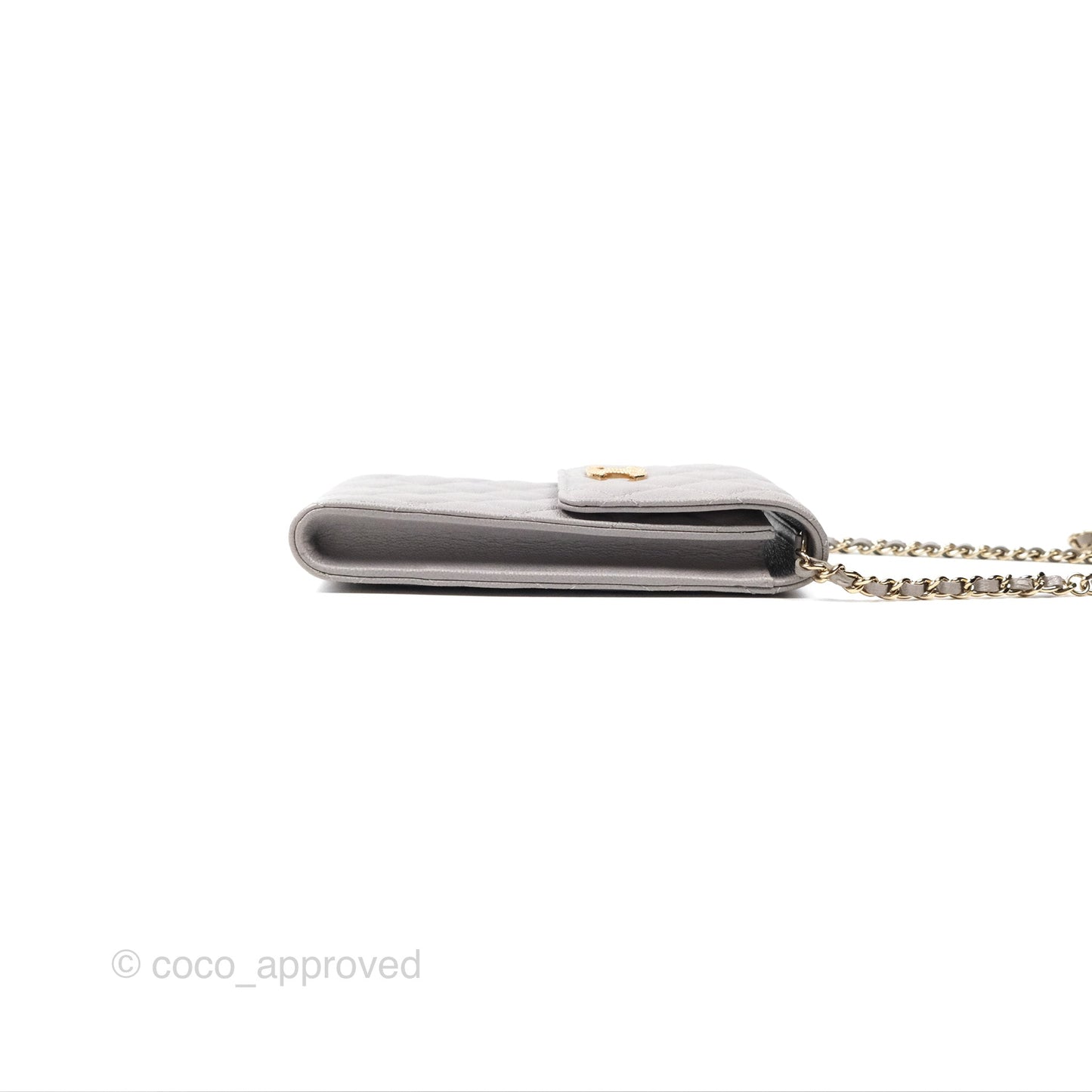 Chanel Quilted Phone Holder Grey Caviar Gold Hardware