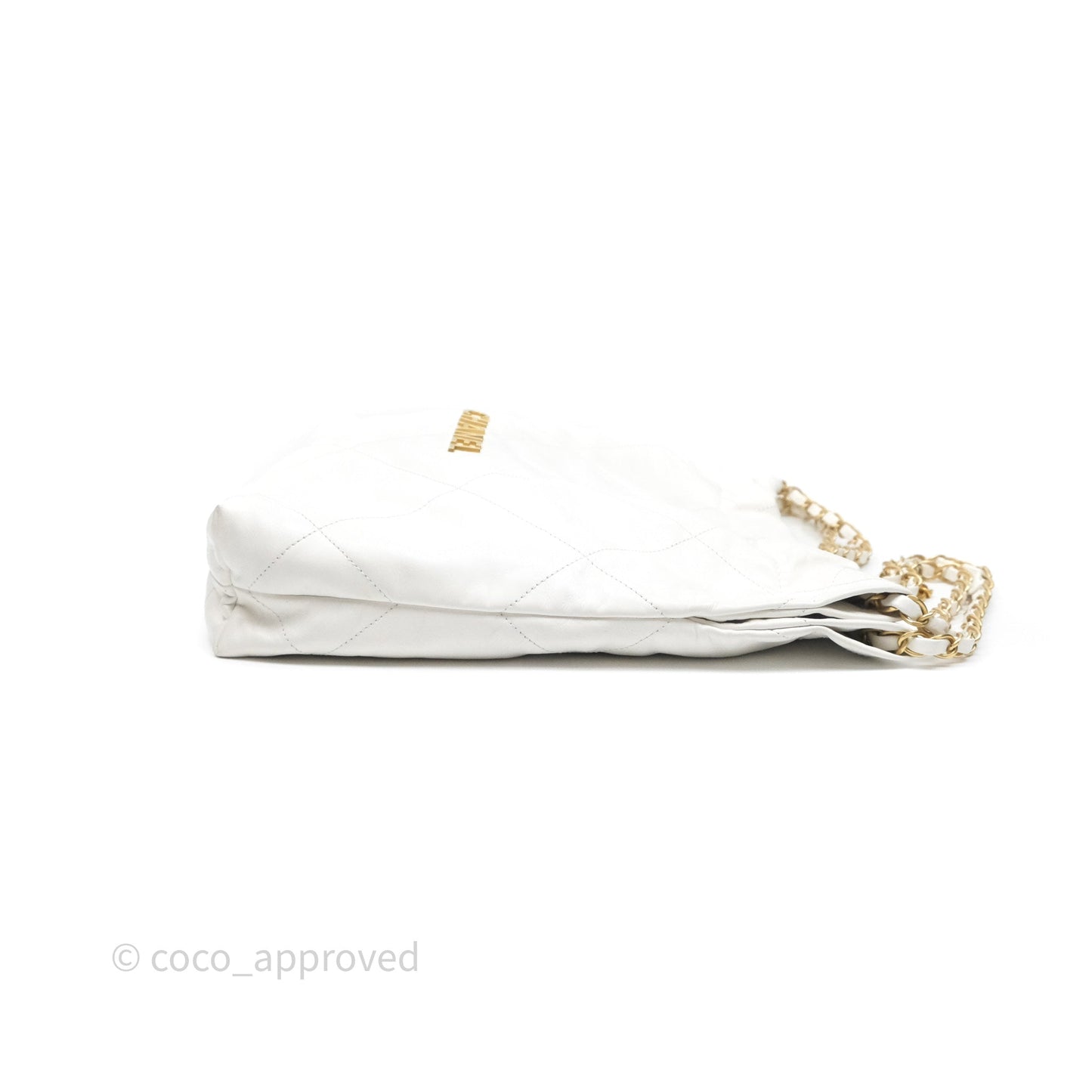 Chanel 22 Small White Shiny Calfskin Aged Gold Hardware