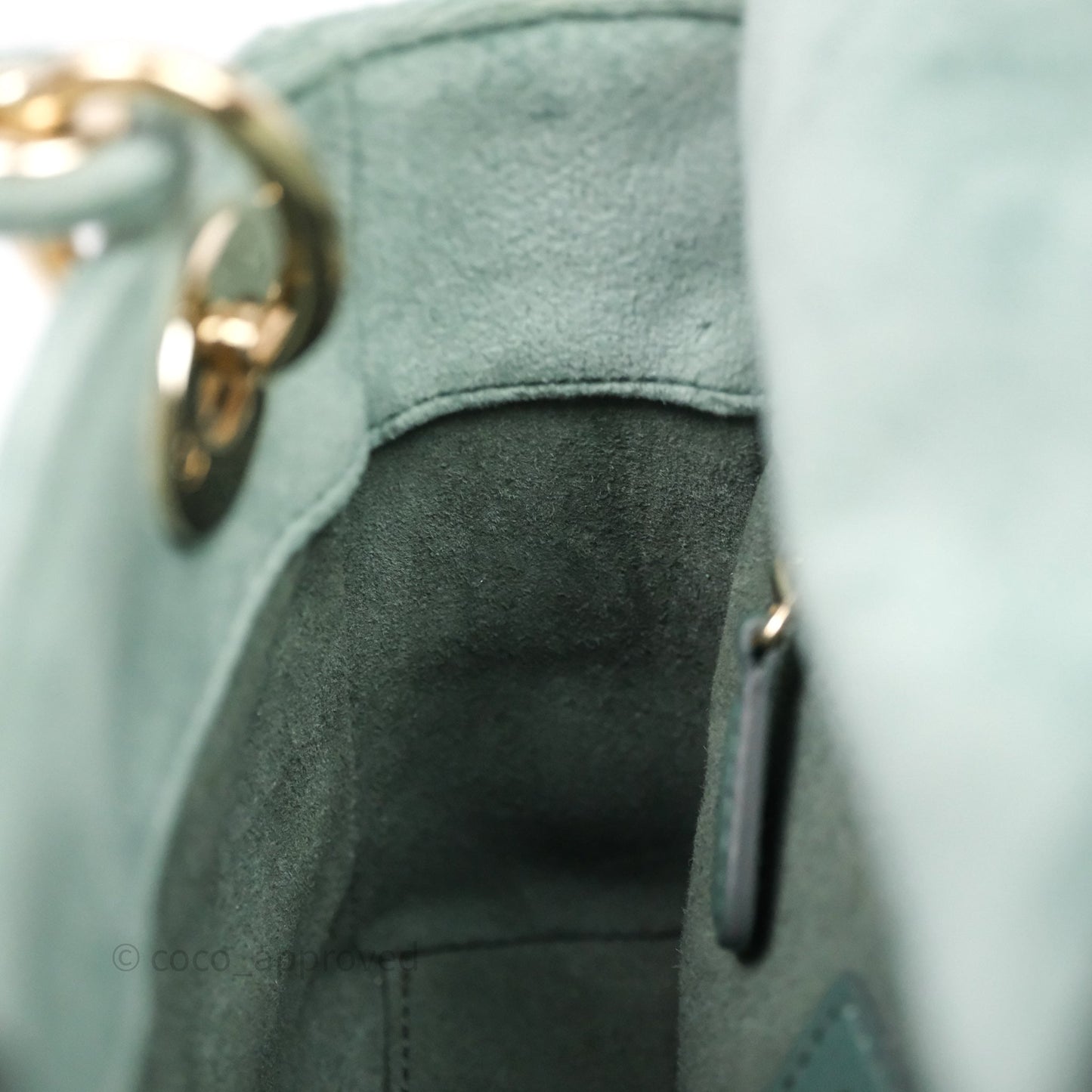 Christian Dior Mini Lady Dior Green Suede Cannage Gold Hardware
