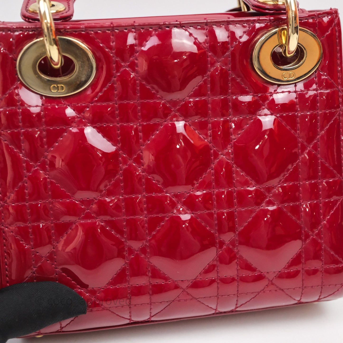 Christian Dior Mini Lady Dior Red Patent Cannage Gold Hardware
