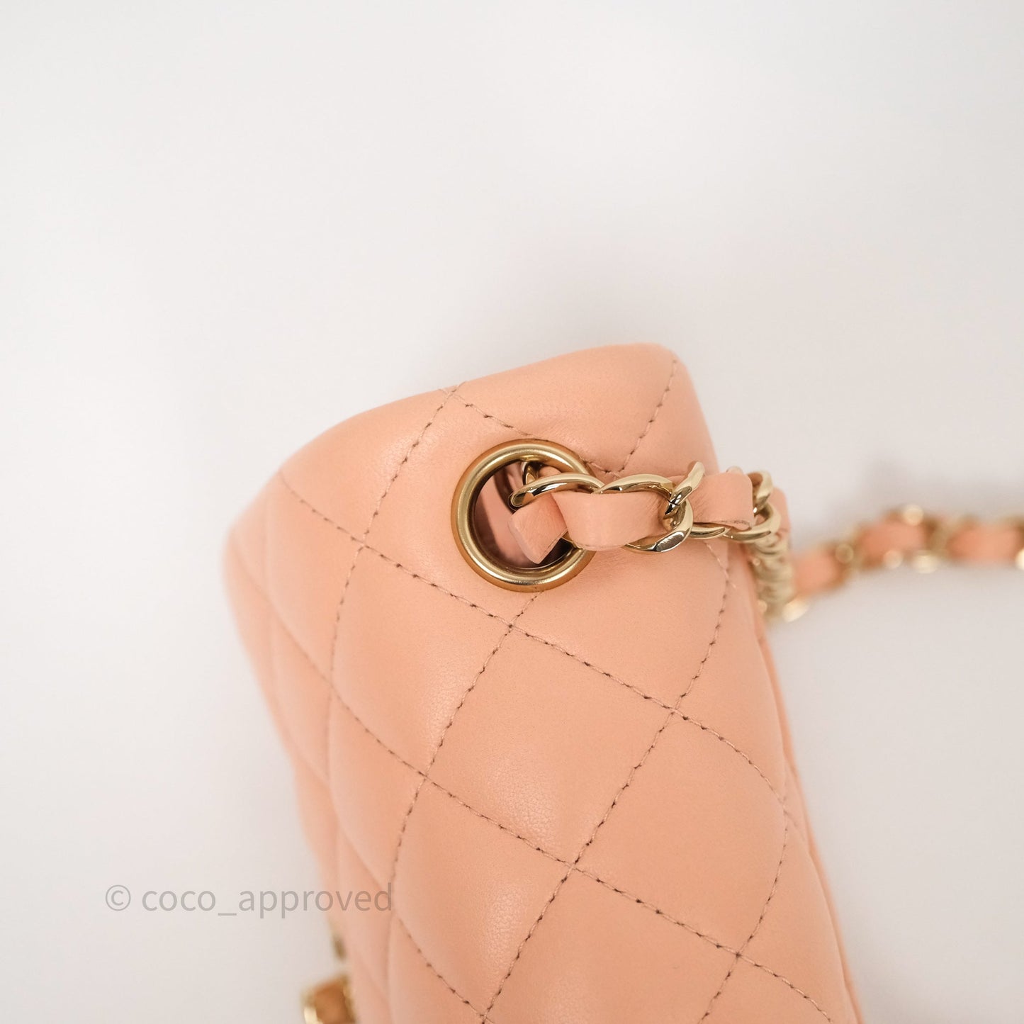 Chanel Mini Square Flap Quilted Orange Clair Lambskin Gold Hardware