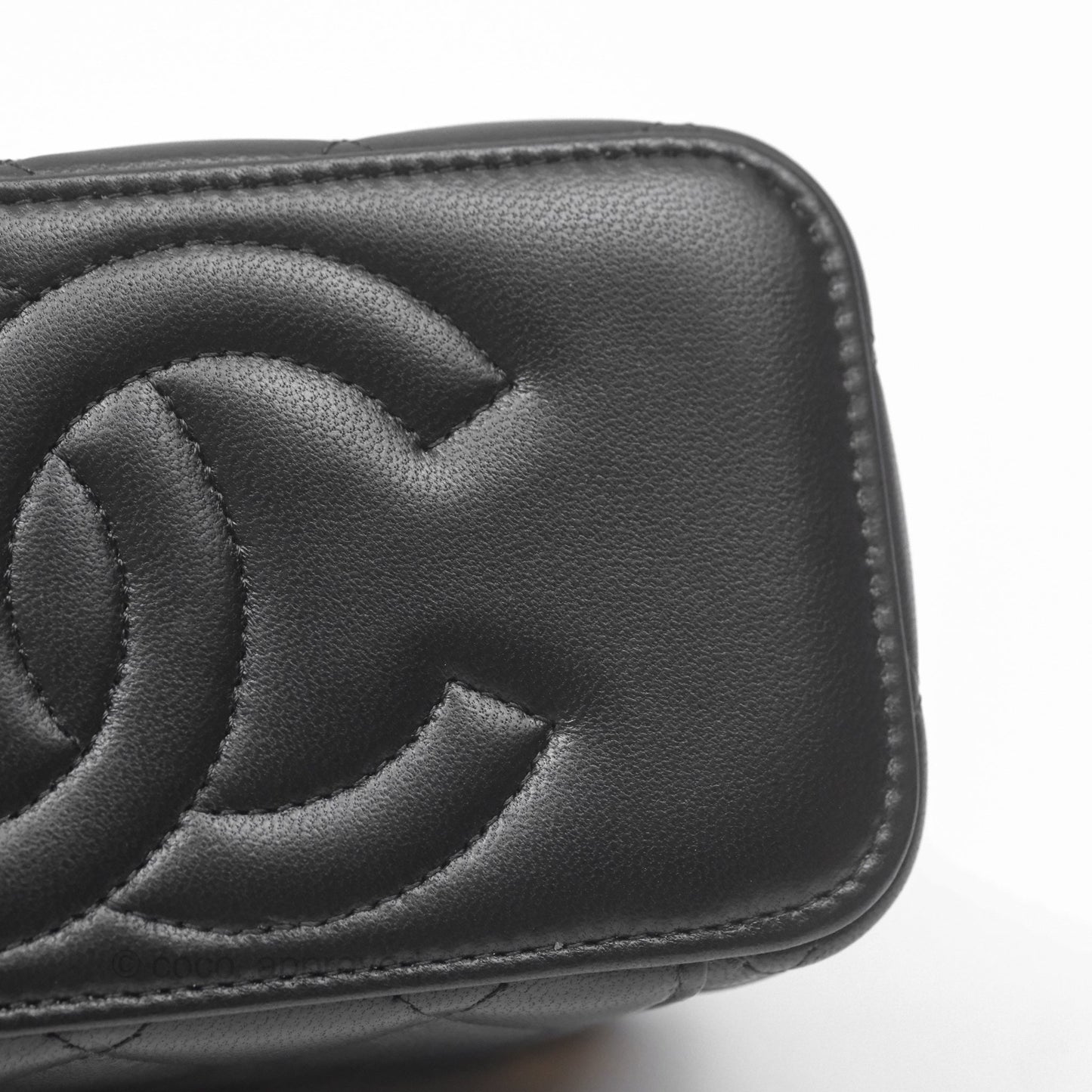 Chanel Vanity with COCO Heart Chain Black Lambskin Aged Gold Hardware