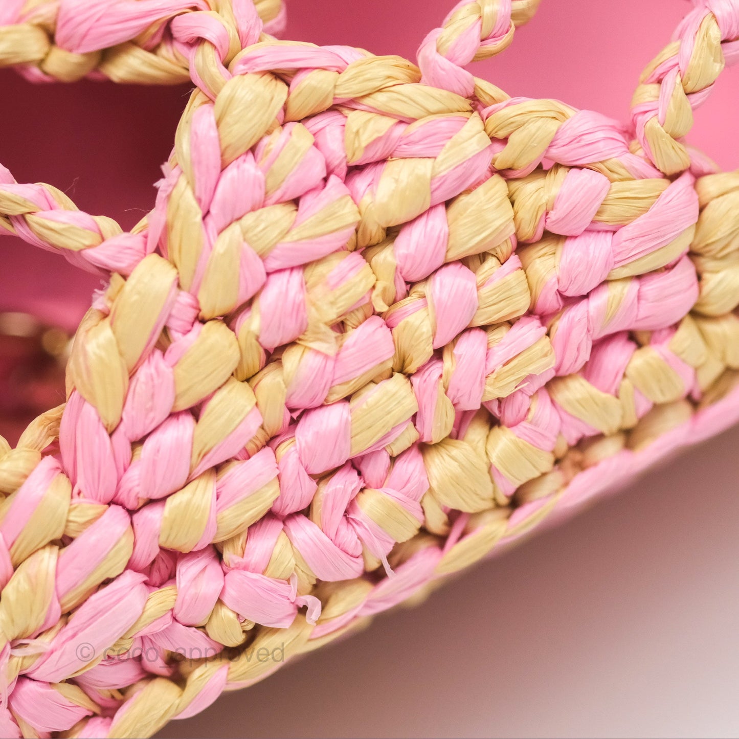 Chanel Coco Beach Bag Raffia Effect Braided Pink Beige Gold Hardware 24A