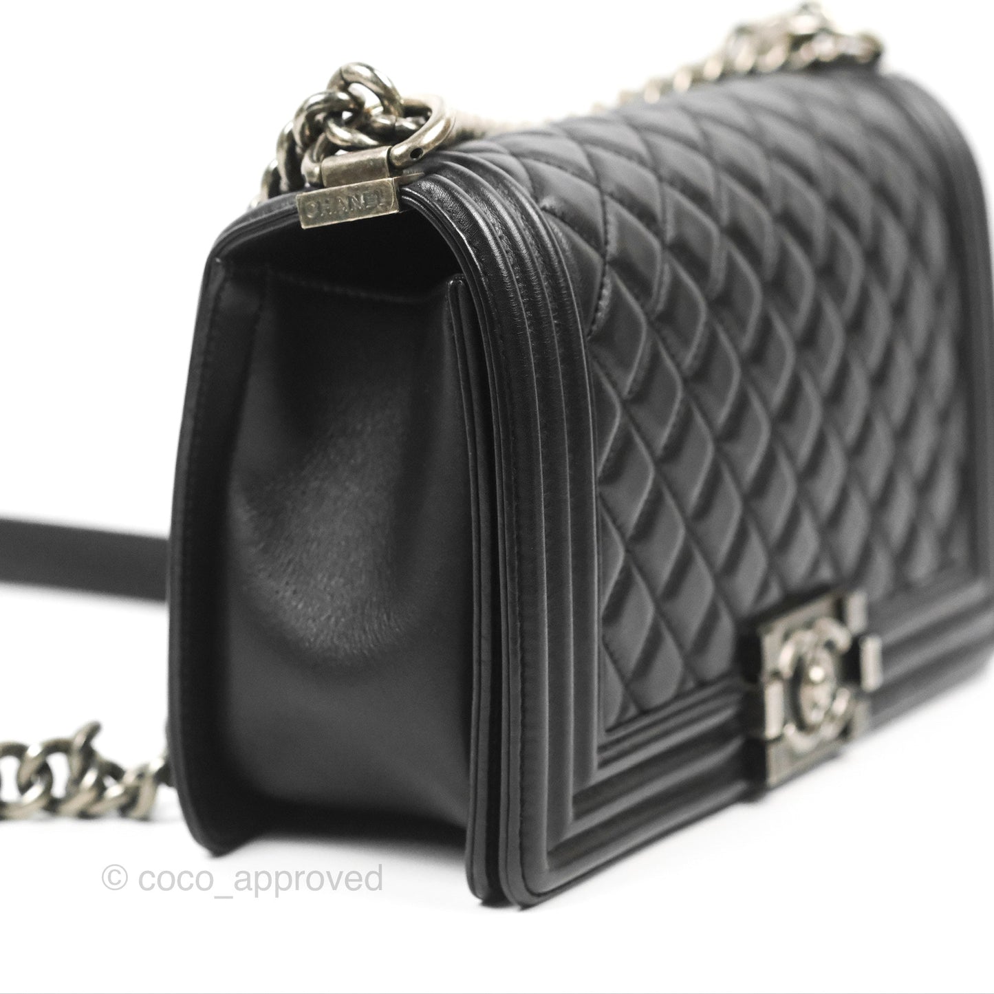 Chanel Quilted Medium Boy Black Calfskin Ruthenium Hardware