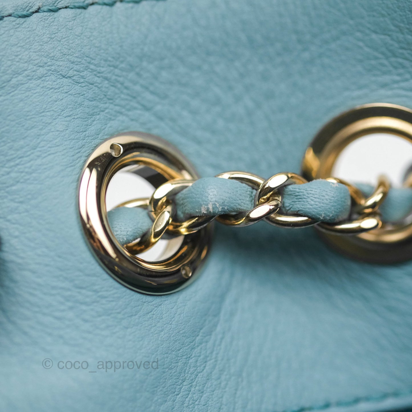 Chanel Small Drawstring Bucket Bag Blue Calfskin Gold Hardware