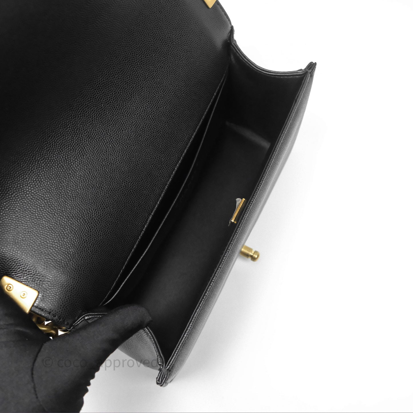 Chanel Quilted Medium Boy Black Caviar Aged Gold Hardware