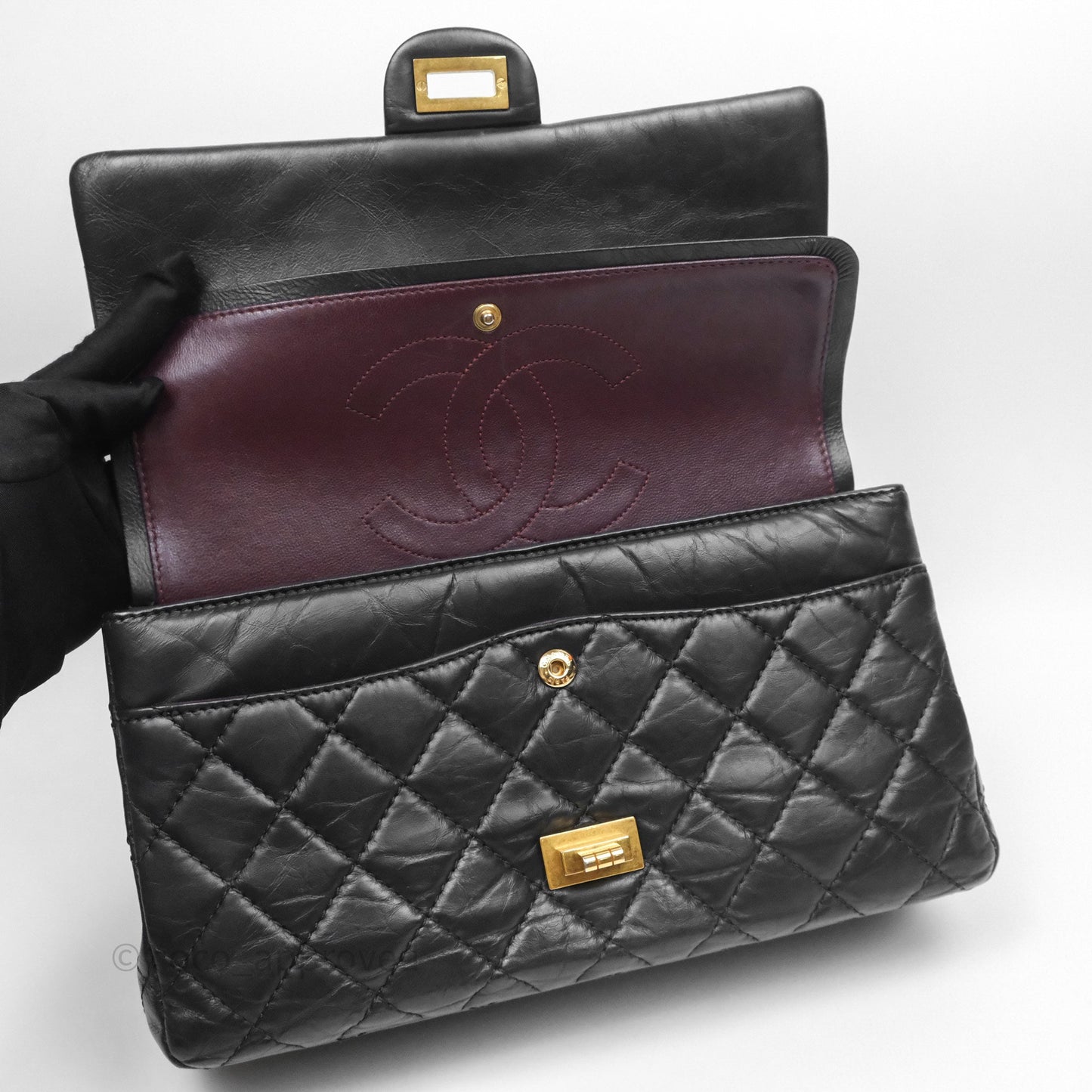 Chanel Quilted 2.55 Reissue 226 Flap Bag Black Aged Calfskin Gold Hardware
