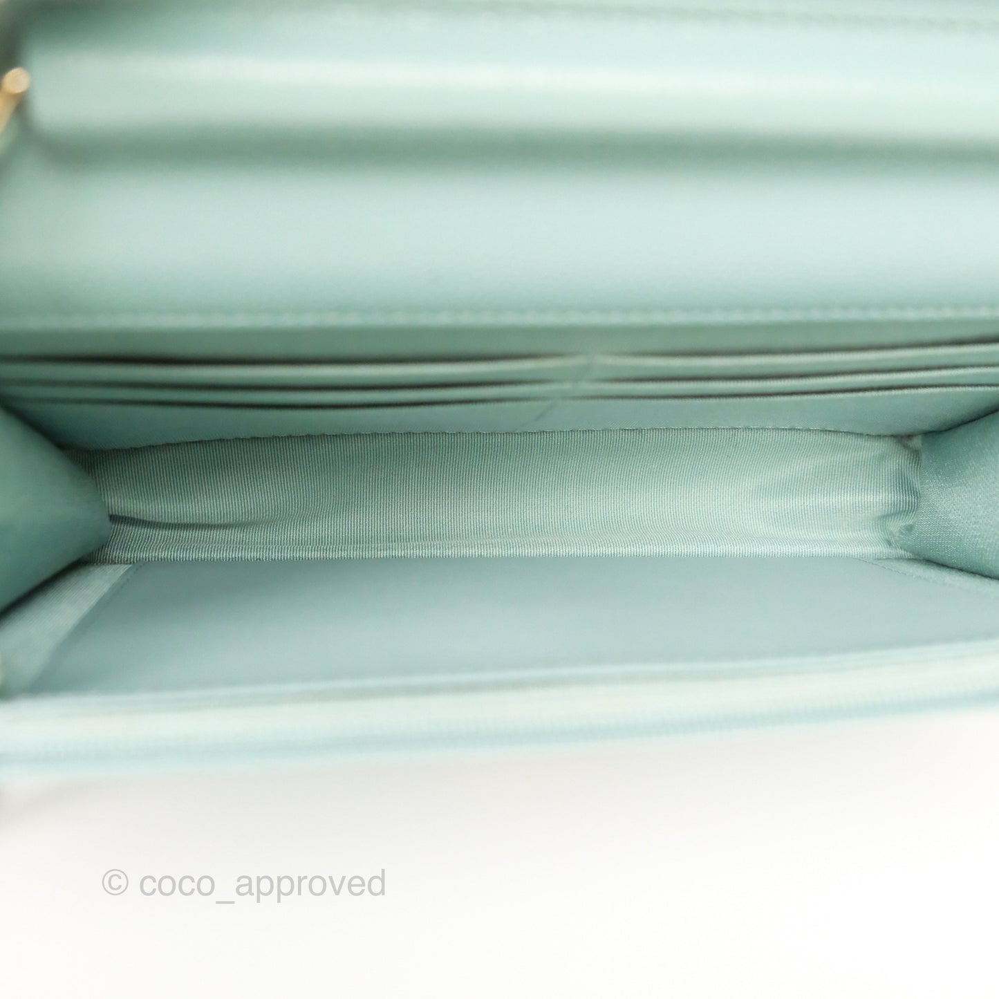 Chanel Quilted Classic Wallet On Chain WOC Tiffany Blue Caviar Gold Hardware