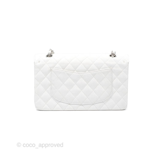 Chanel Classic M/L Medium Double Flap White Caviar Silver Hardware