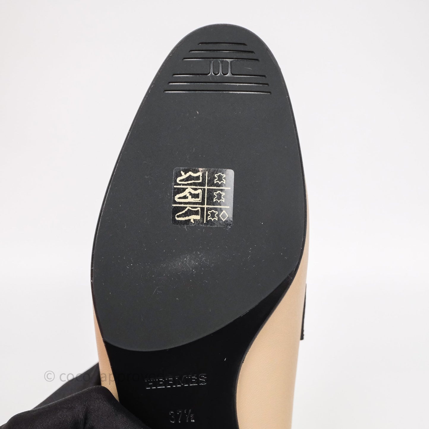 Hermès Royal Loafers Beige Calfskin Black/White Accents Size 37.5