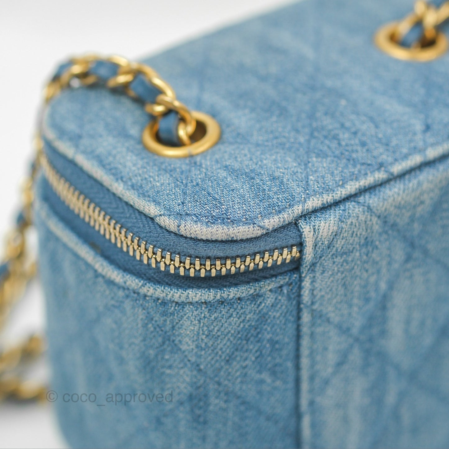 Chanel Mini Pearl Crush Vanity With Chain Denim Aged Gold Hardware