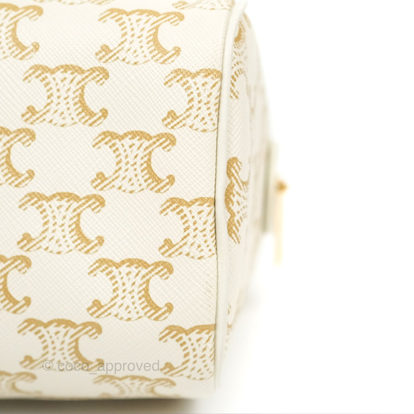 Celine Small Boston Bag White Triomphe Canvas Calfskin