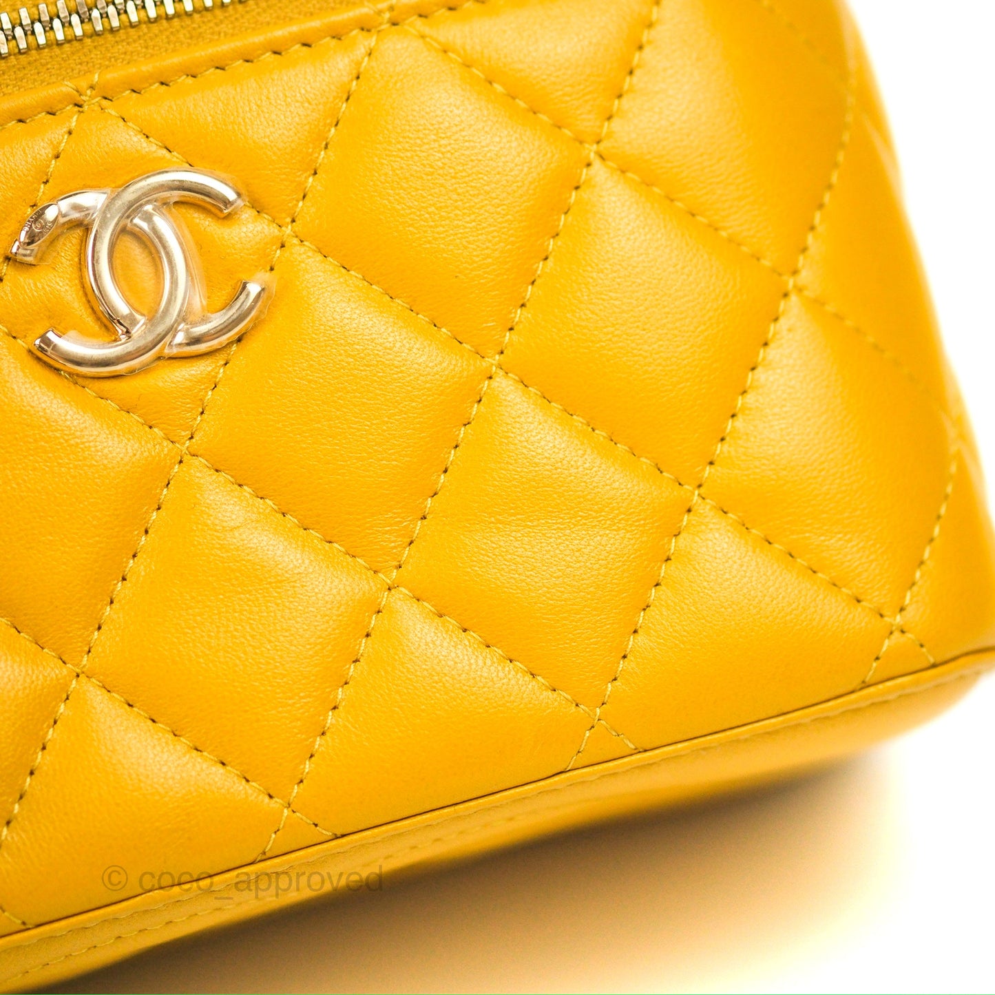 Chanel Vanity Rectangular Top Handle Yellow Lambskin Gold Hardware