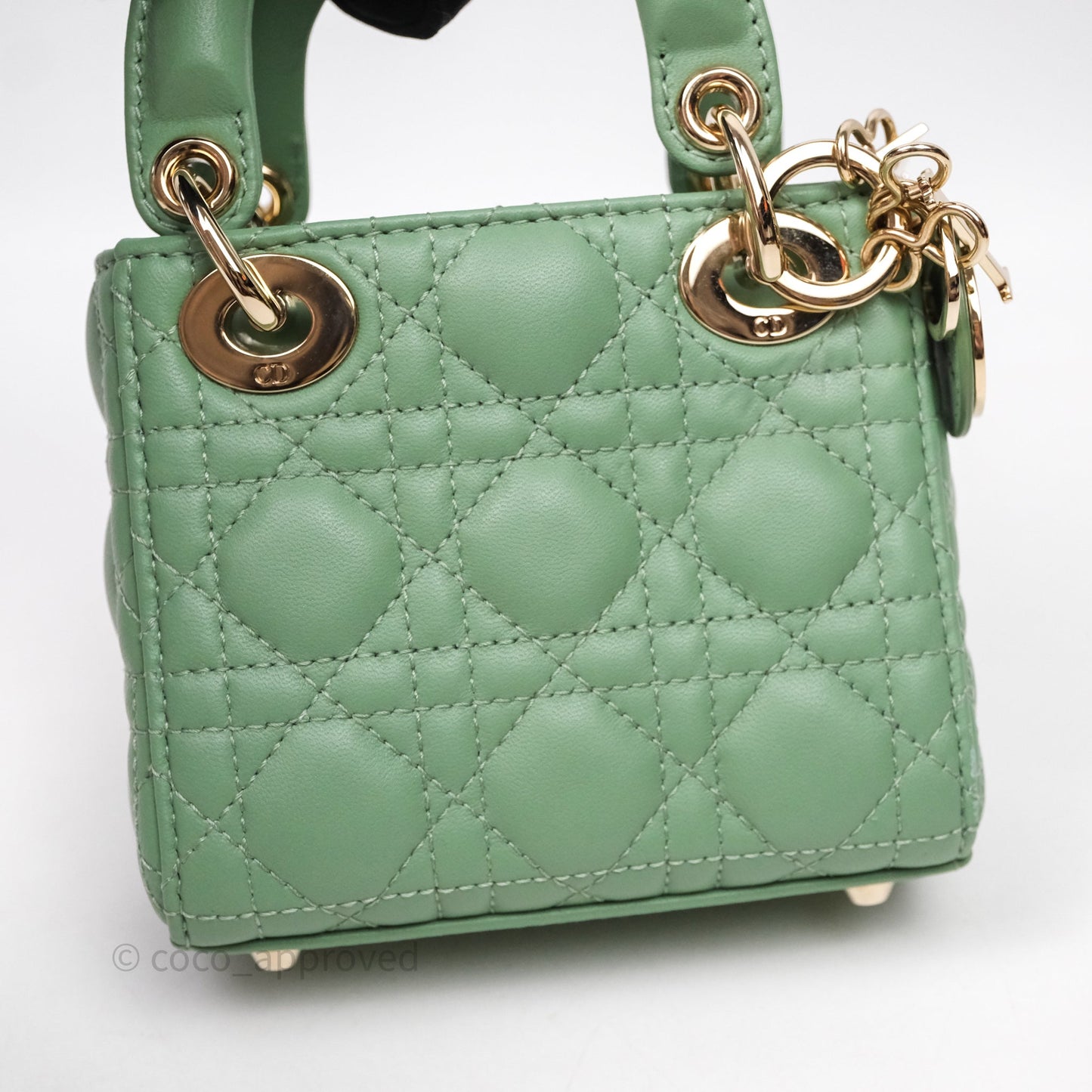 Christian Dior Micro Lady Dior Green Lambskin Cannage Gold Hardware
