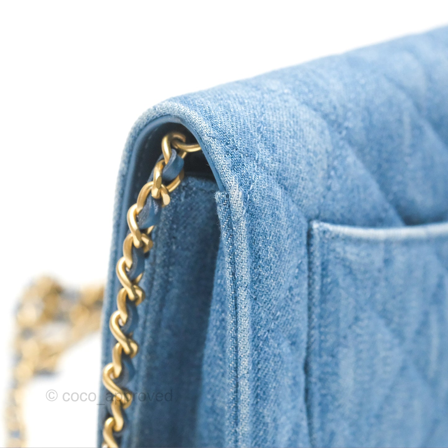 Chanel Quilted Pearl Crush Wallet on Chain WOC Denim Aged Gold Hardware
