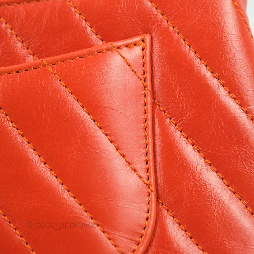 Chanel Chevron Small Coco Handle Dark Orange Shiny Aged Calfskin Aged Gold Hardware