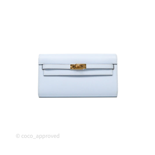 Hermes Kelly To Go Bleu Brume Epsom Gold Hardware