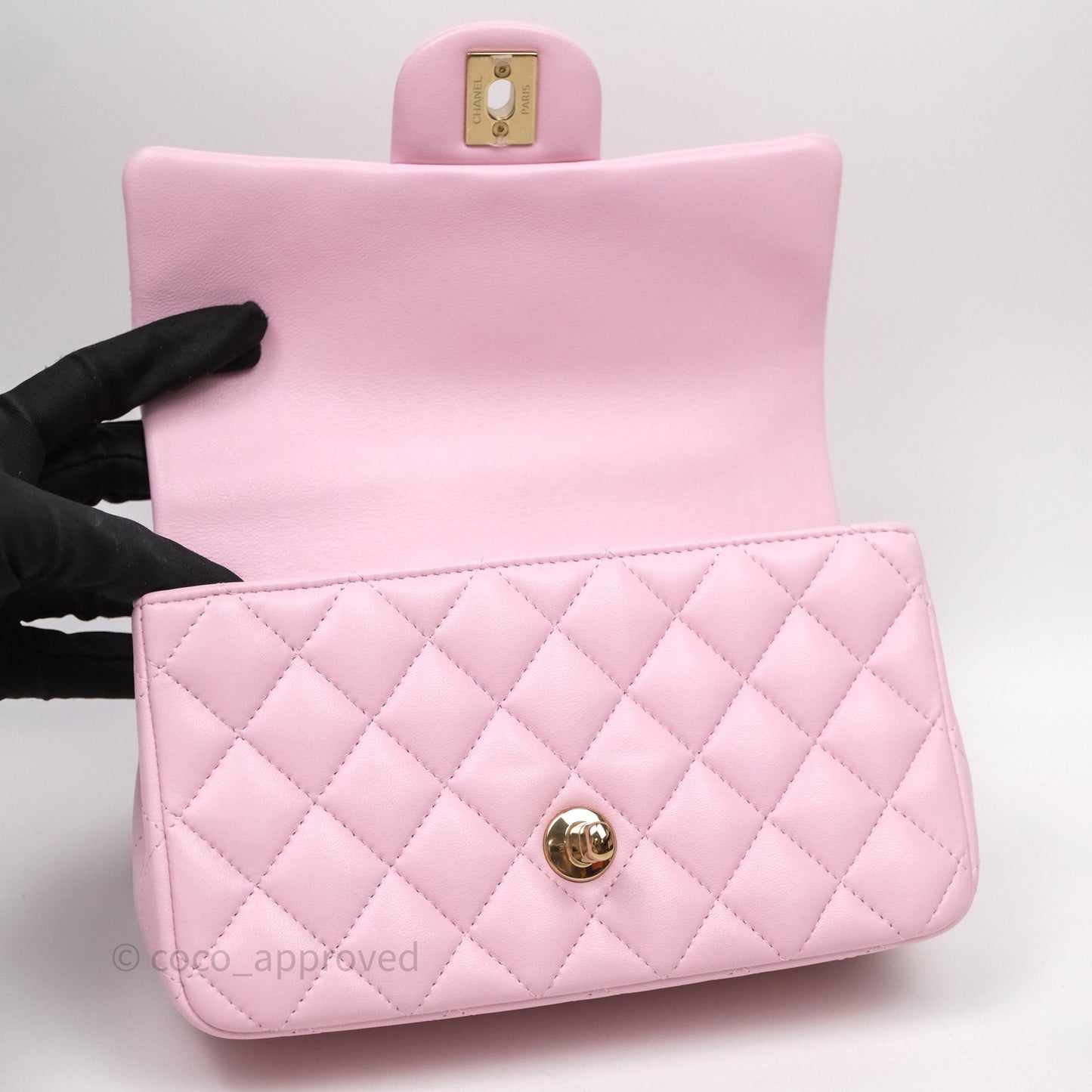 Chanel Top Handle Mini Rectangular Flap Pink Lambskin Gold Hardware