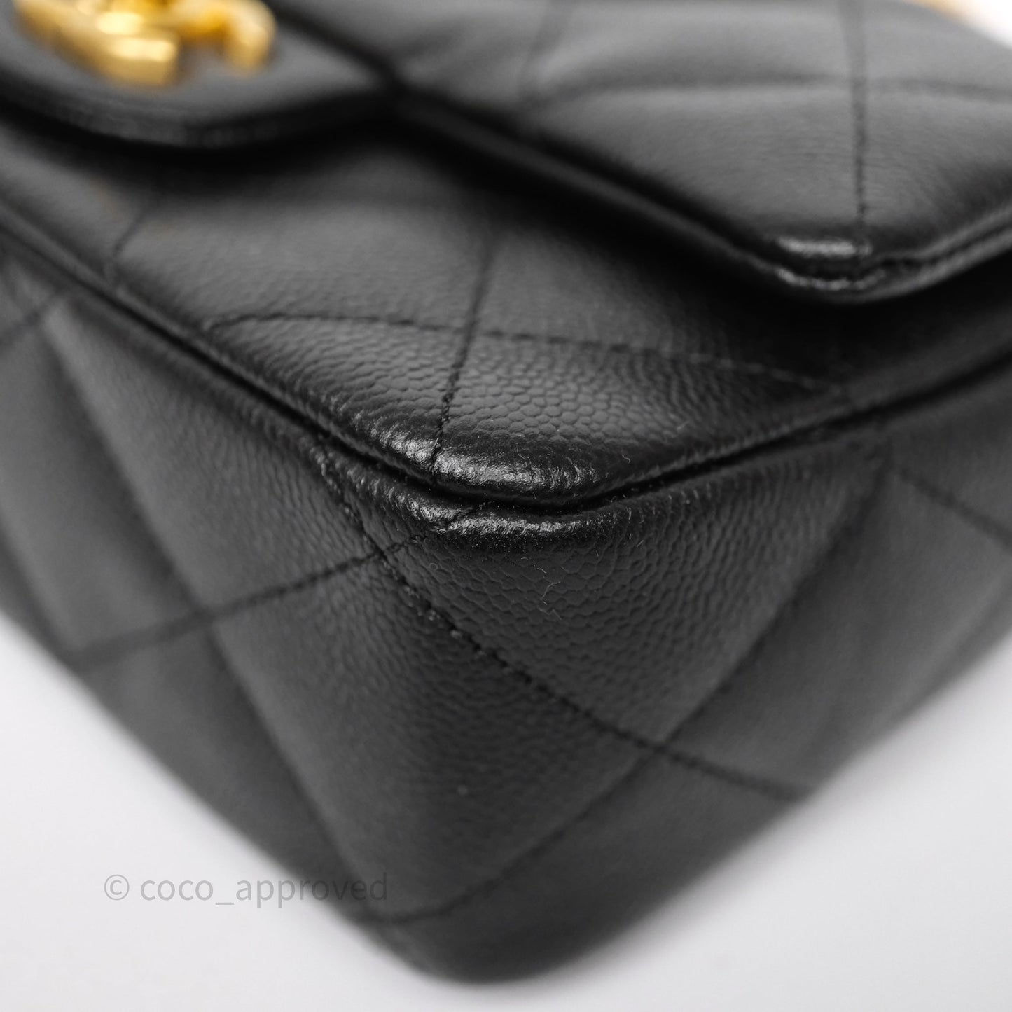 Chanel Mini Flap Bag Heart Adjustable Chain Black Caviar Aged Gold Hardware
