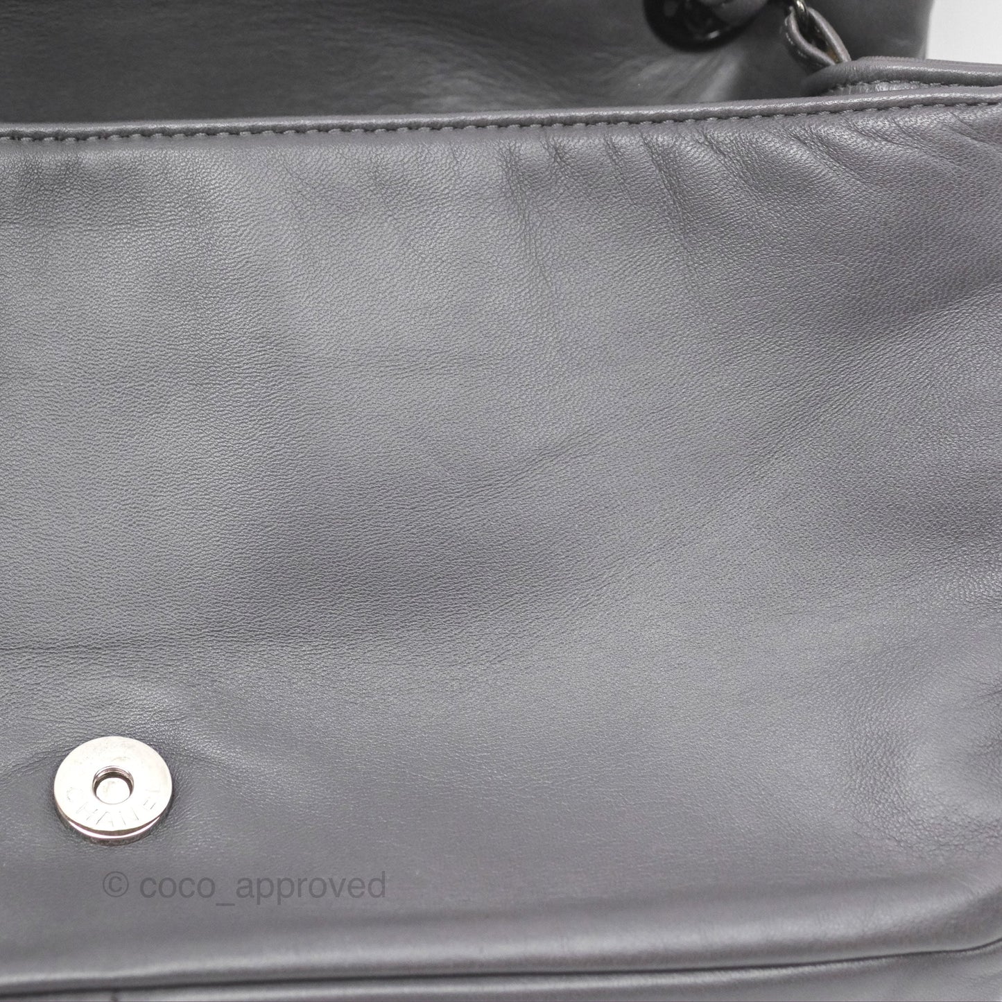Chanel Studded CC East West Flap Shoulder Bag Lambskin Dark Grey
