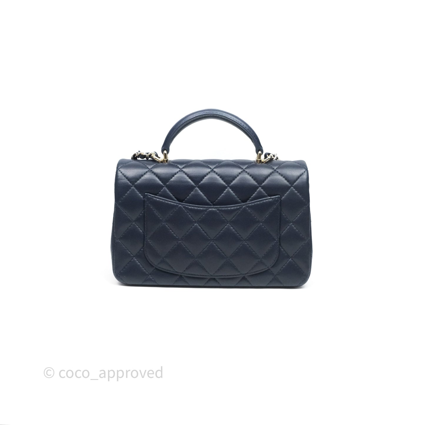Chanel Top Handle Mini Rectangular Flap Bag Navy Lambskin Gold Hardware