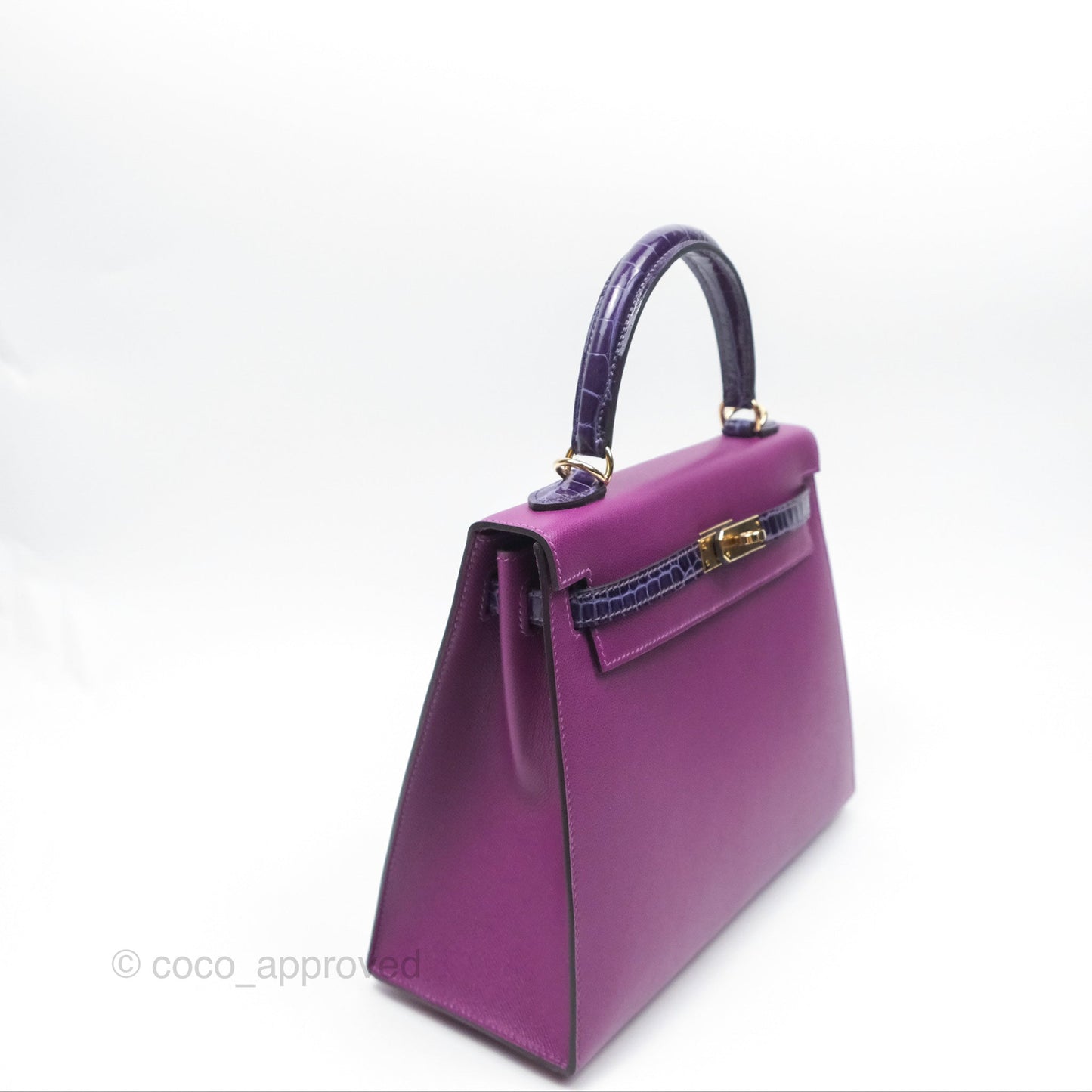 Hermès Kelly 25 Sellier Touch Anemone/ Amethyste Madame/ Croc Gold Hardware