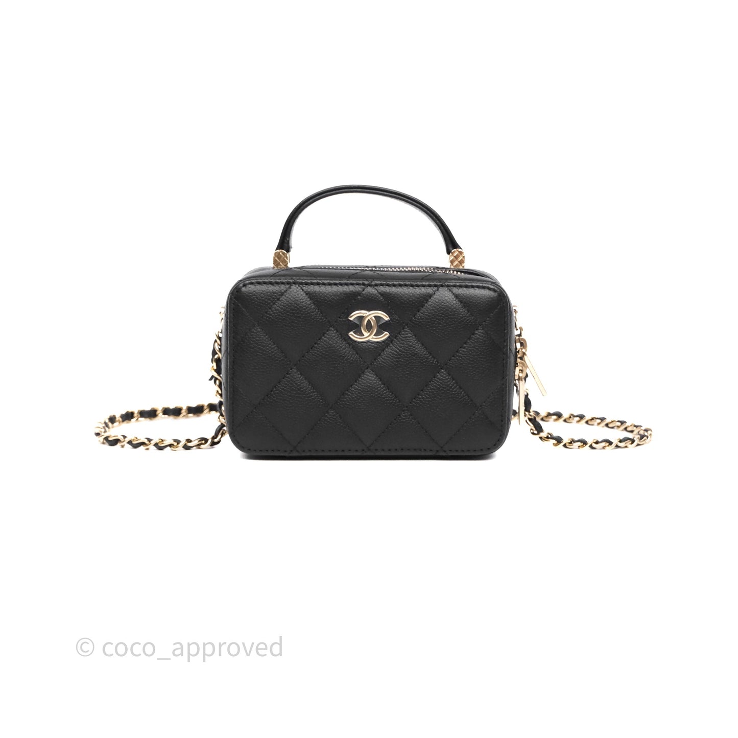 Chanel Quilted Top Handle Mini Vanity Case Black Caviar Gold Hardware