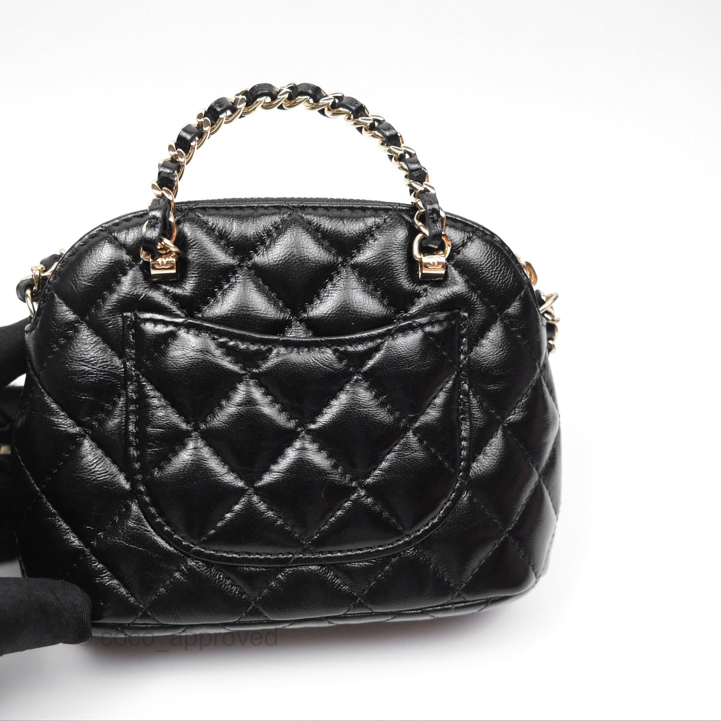 Chanel Mini Handle Clutch with Chain Black Shiny Lambskin Gold Hardware