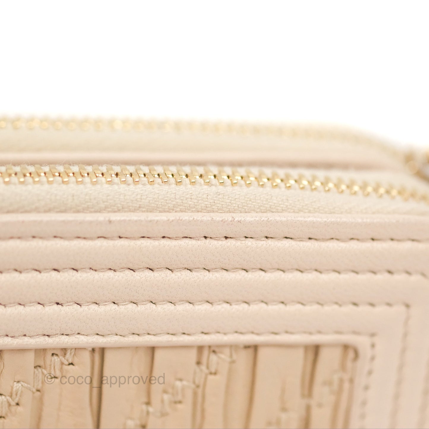 Chanel Boy Double Zip Clutch On Chain Chevron Pale Beige Aged Gold Hardware