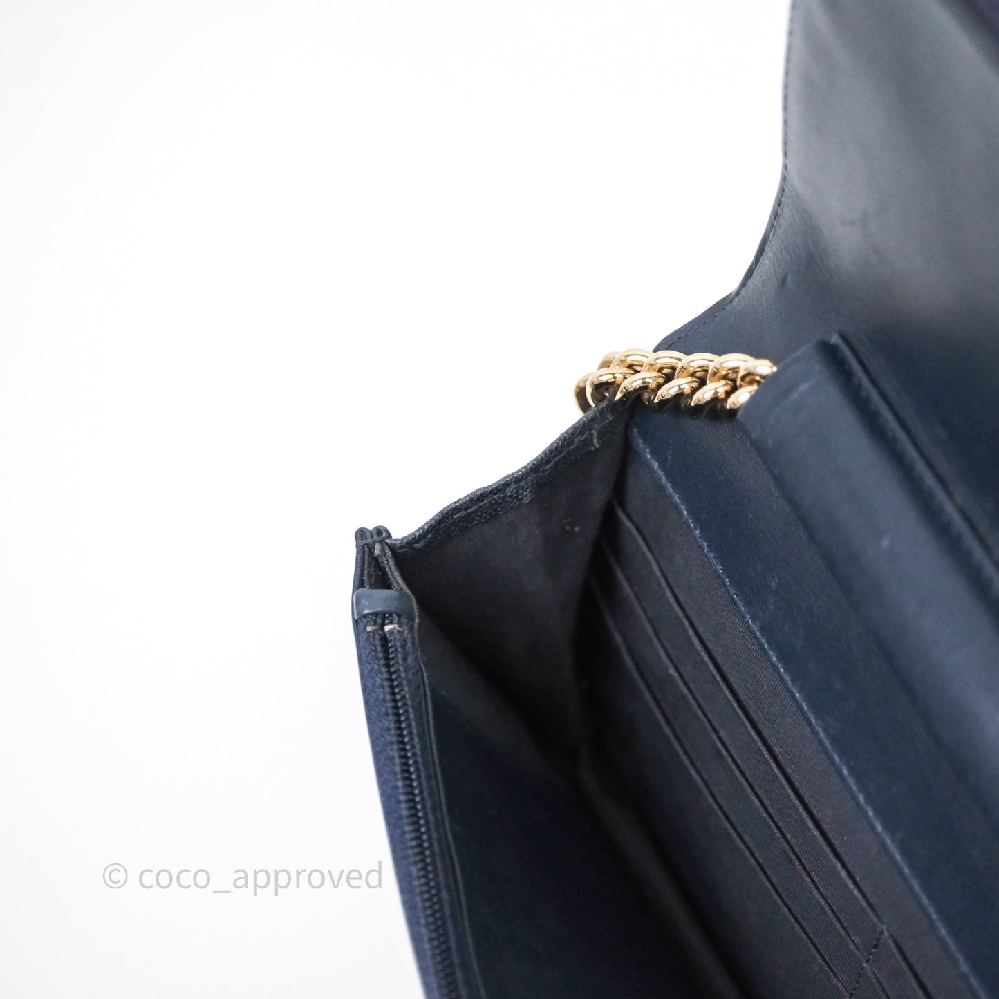 Chanel Boy Wallet on Chain Navy Caviar Light Gold Hardware