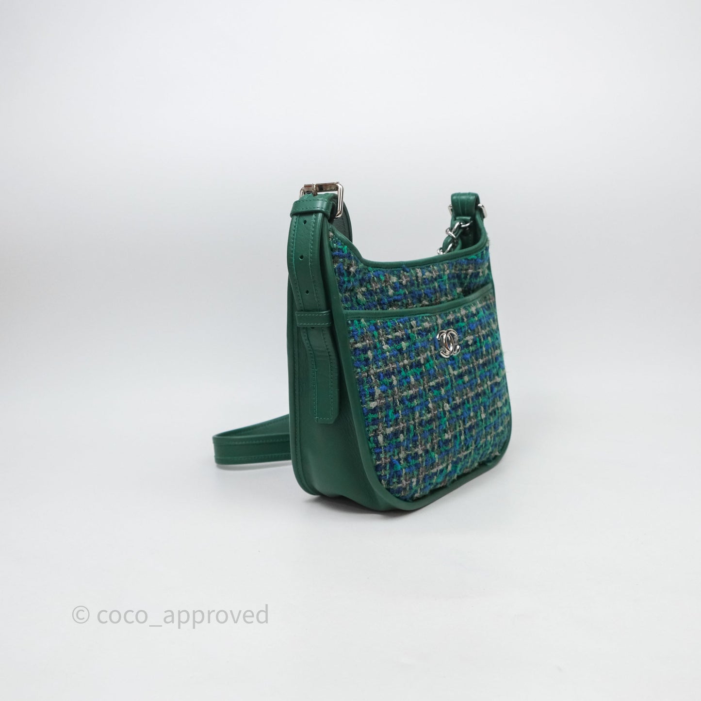 Chanel Tweed Jungle Stroll Hobo Bag Green Silver Hardware
