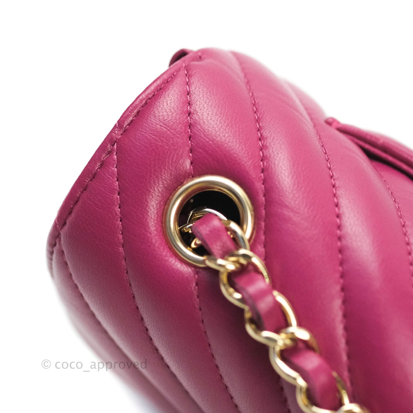 Chanel Chevron Mini Rectangular Lambskin Flap Dark Pink Gold Hardware