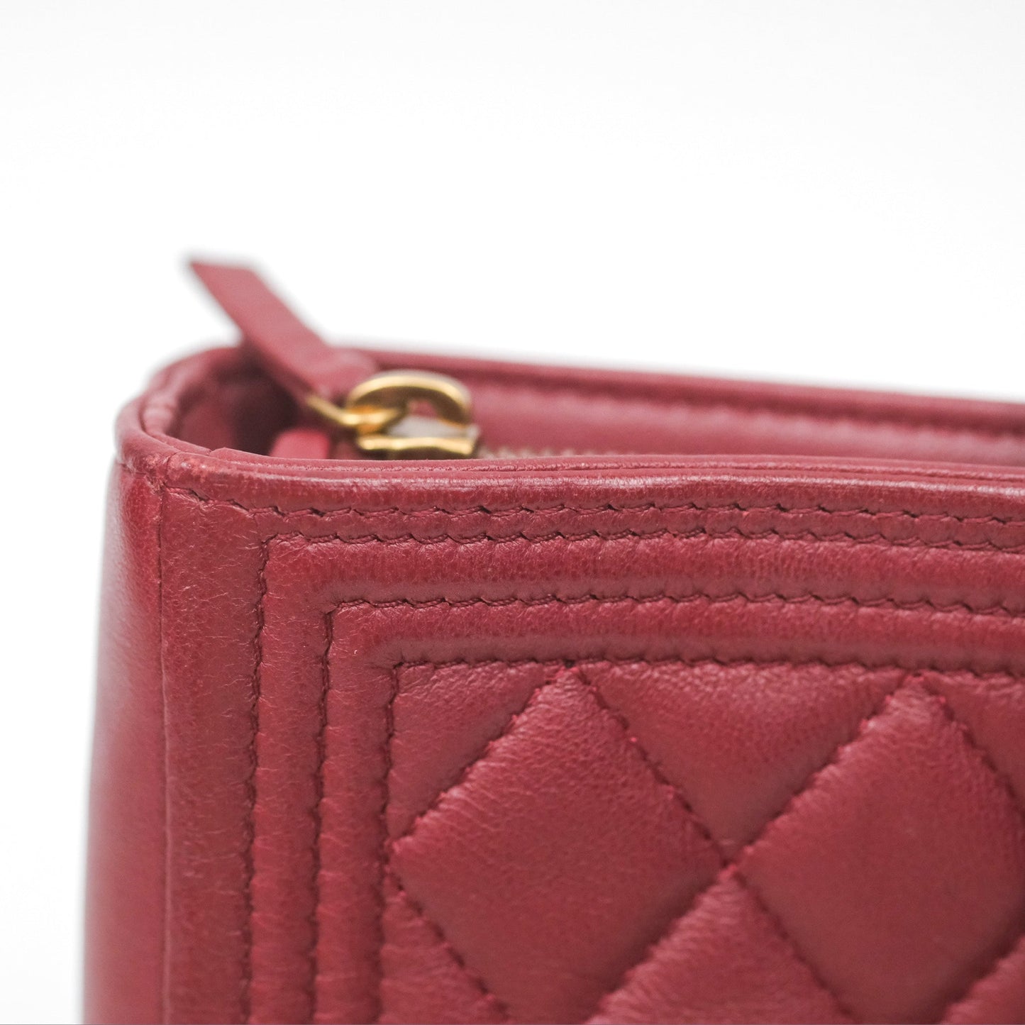 Chanel Quilted Boy Coin Case Dark Red Aged Gold Hardware