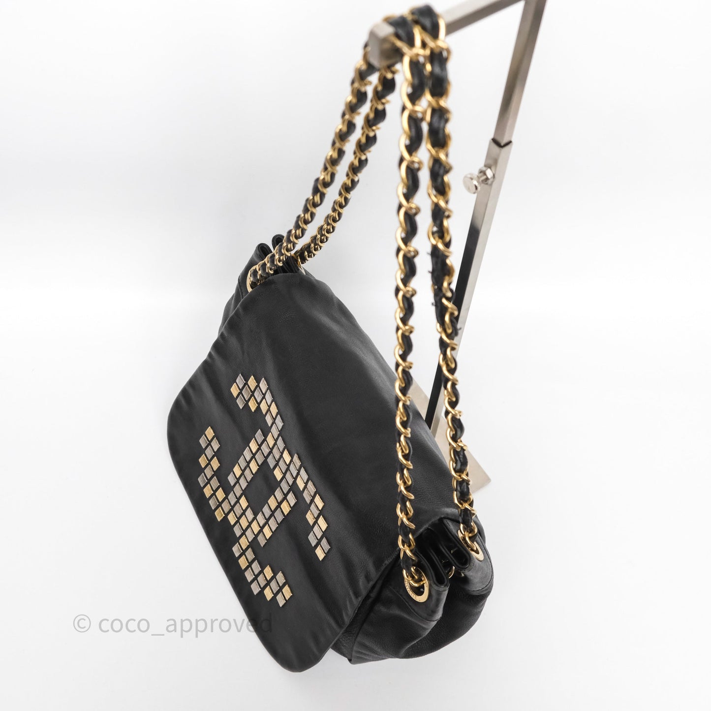 Chanel Mosaic Studs Accordion Flap Bag Black Calfskin Aged Gold Hardware