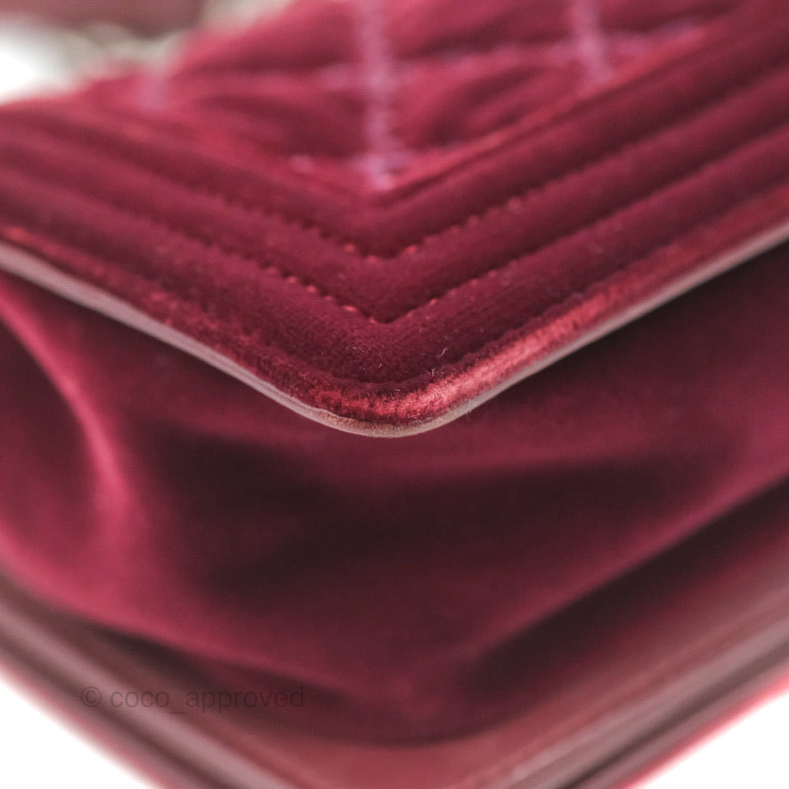Chanel Small Boy Burgundy Velvet Ruthenium Hardware