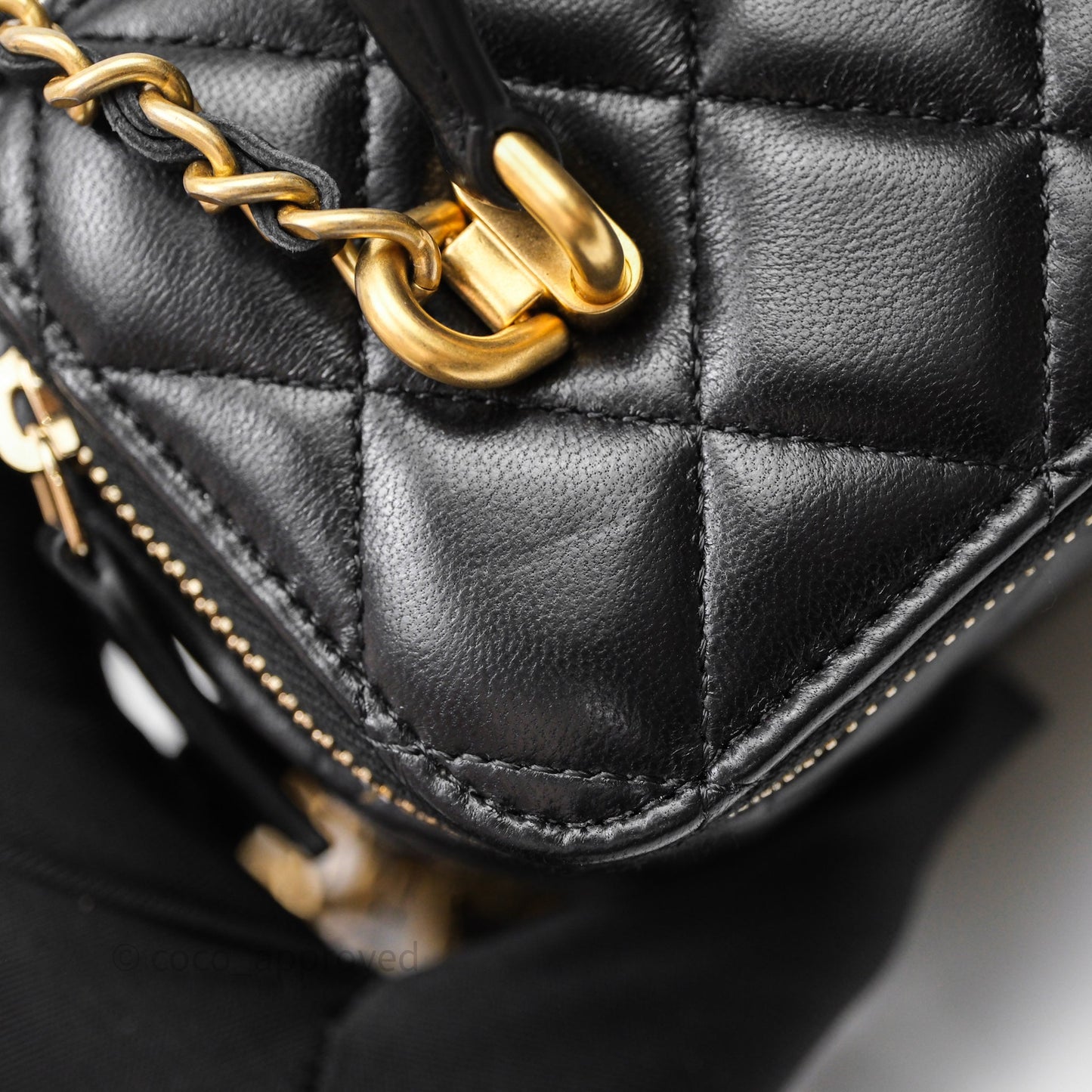 Chanel Top Handle Vanity Rectangular Black Lambskin Aged Gold Hardware