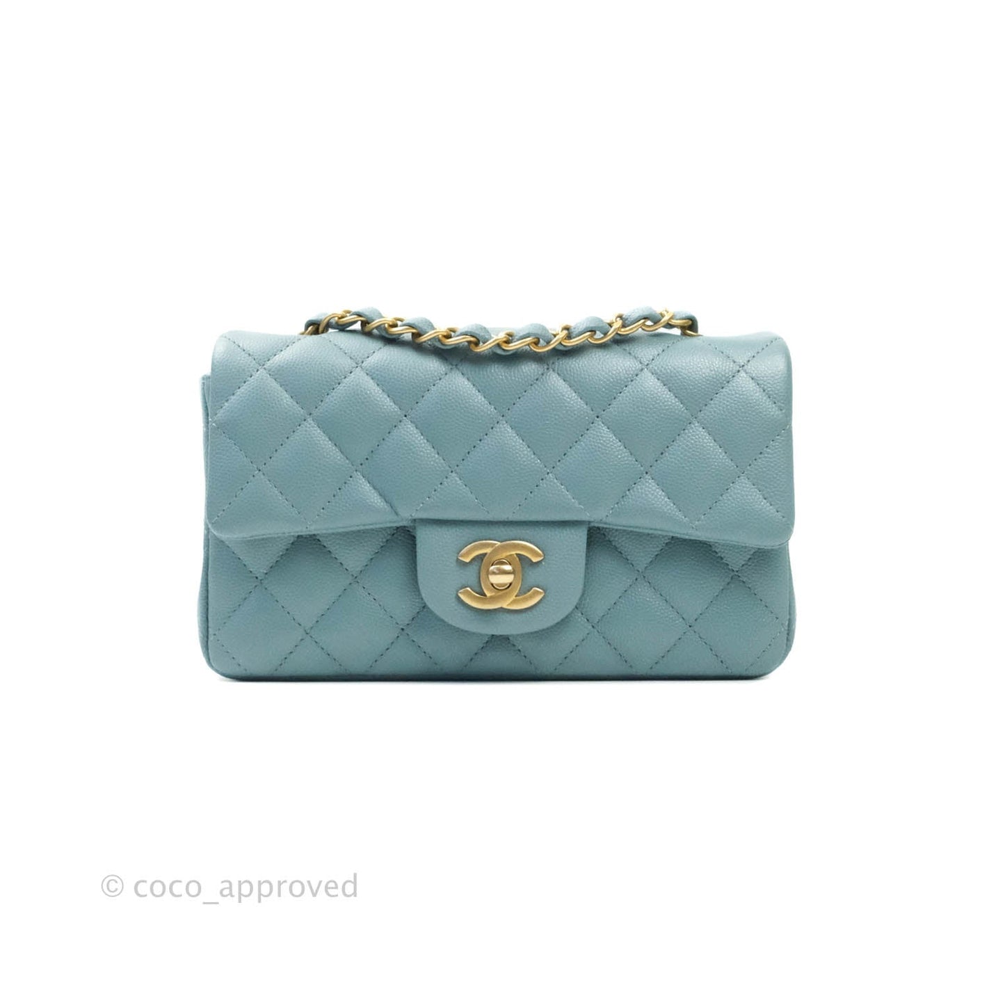 Chanel Quilted Mini Rectangular Iridescent Blue Caviar Aged Gold Hardware 18C