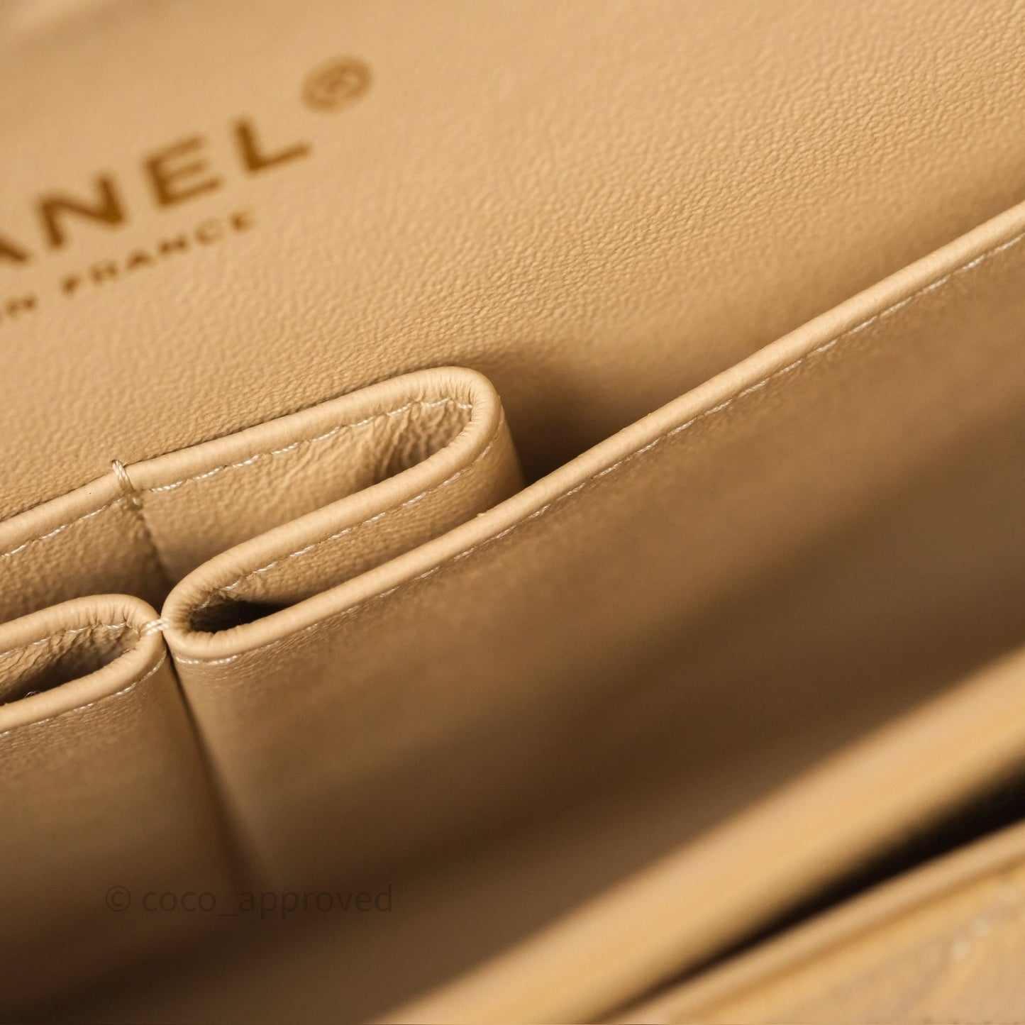 Chanel M/L Medium Classic Flap Quilted Beige Caviar Gold Hardware