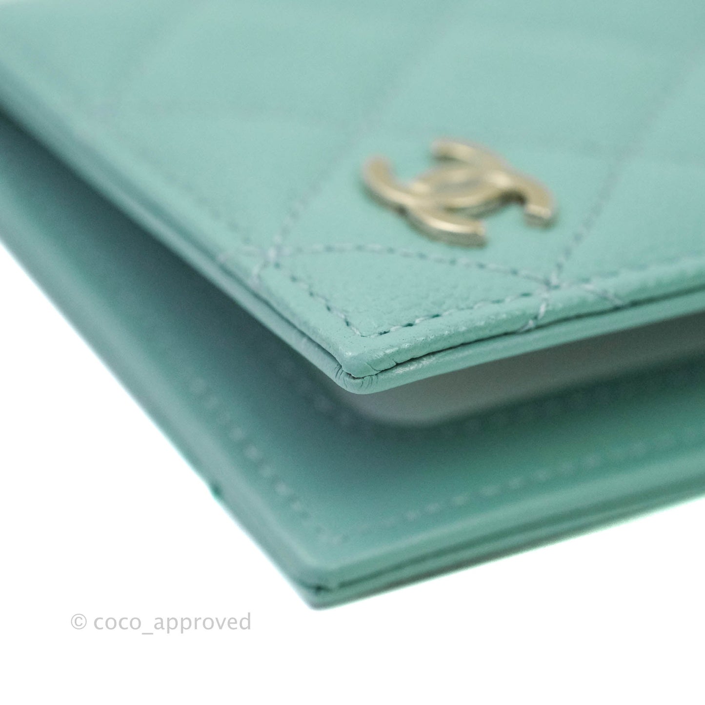Chanel Classic Quilted Card Holder Tiffany Blue Caviar Gold Hardware