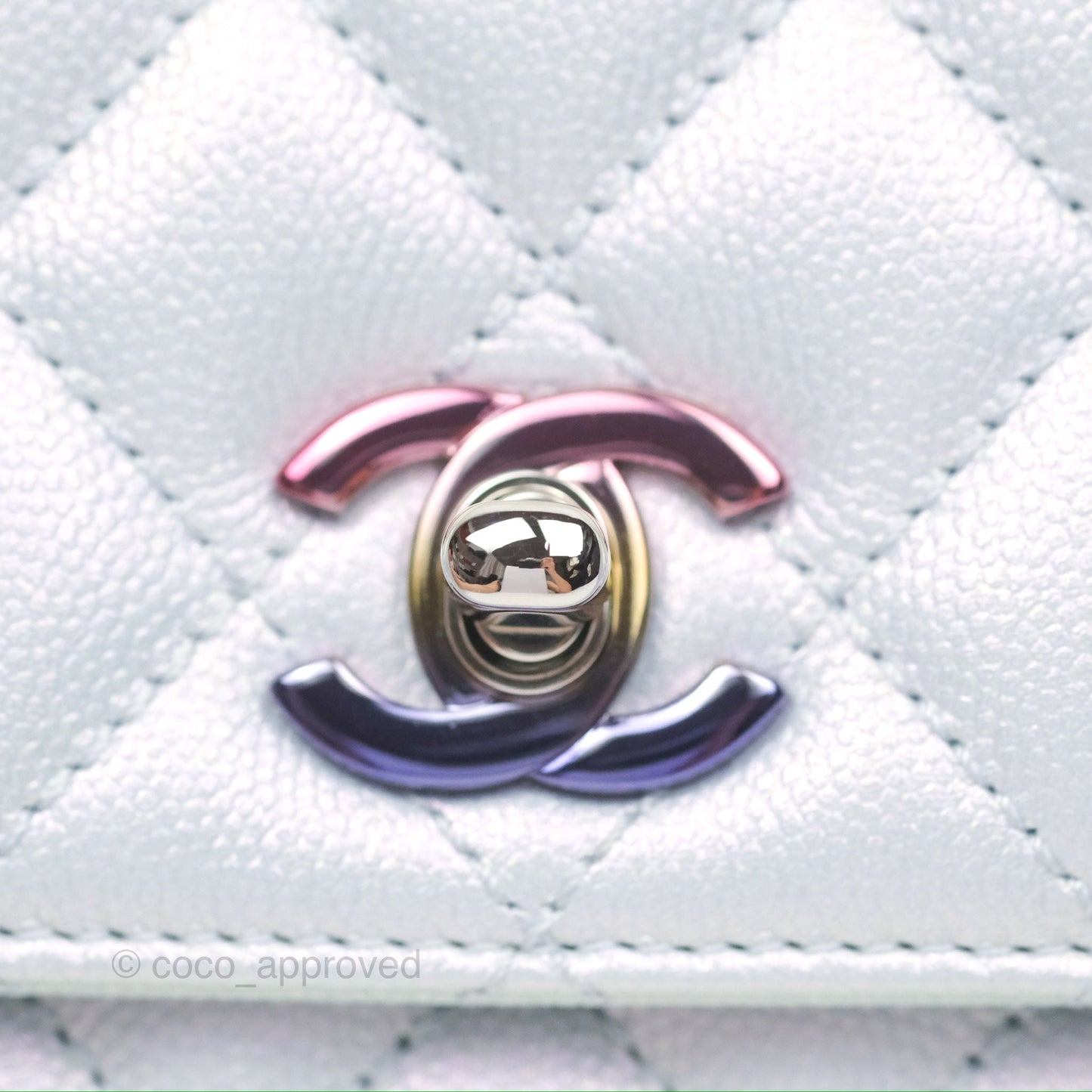 Chanel Mini Coco Handle Quilted Iridescent Light Blue Caviar Rainbow Hardware 21K
