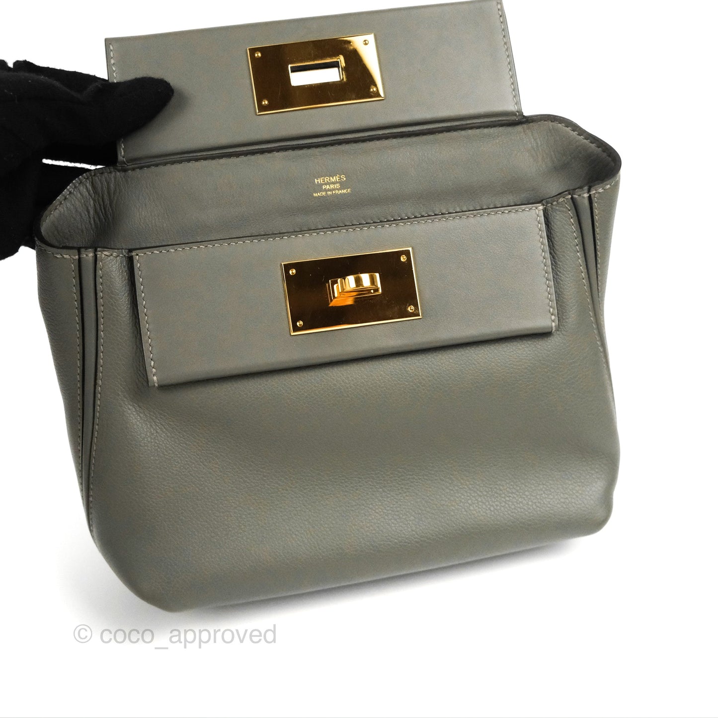 Hermès 24/24 21 Mini Gris Meyer 0L Evercolor/Swift Gold Hardware