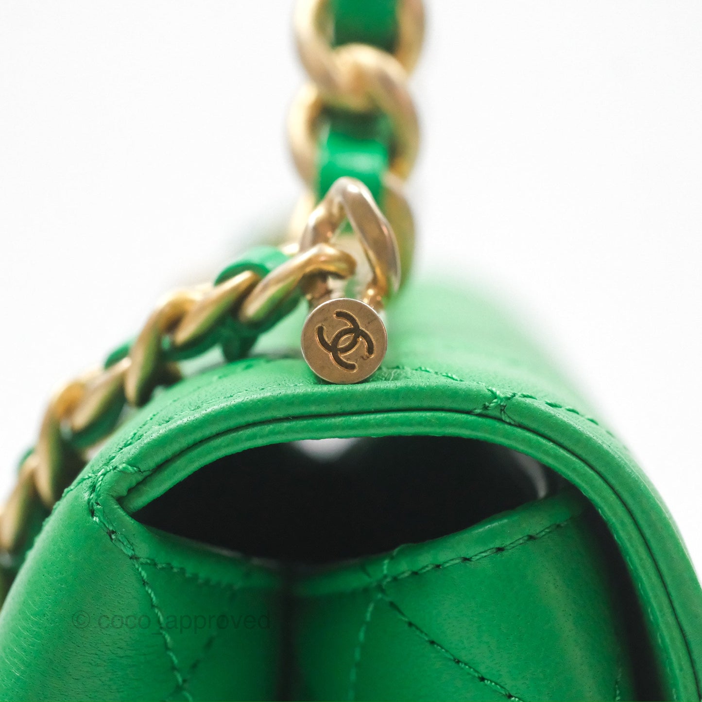 Chanel CC Quilted Flap Bag With Top Handle Green Calfskin Gold Hardware